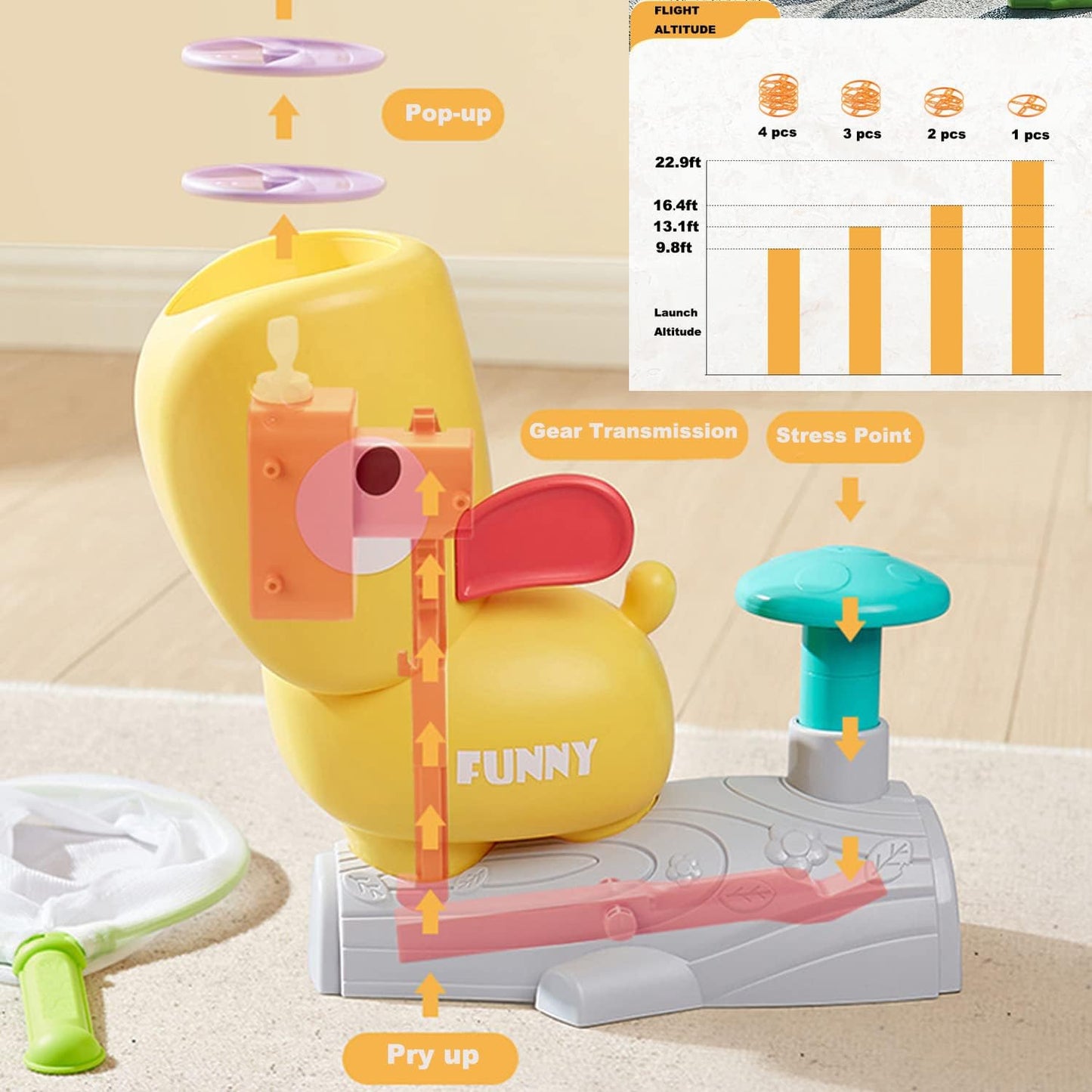 Flying Disc Launcher Toy, Flying Saucer Toys for Kids, Saucer Disc Launcher Toy for Children, Pop-up Flying Saucer, STEM Creative Outdoor Toy Backyard Games for Family(Bule)