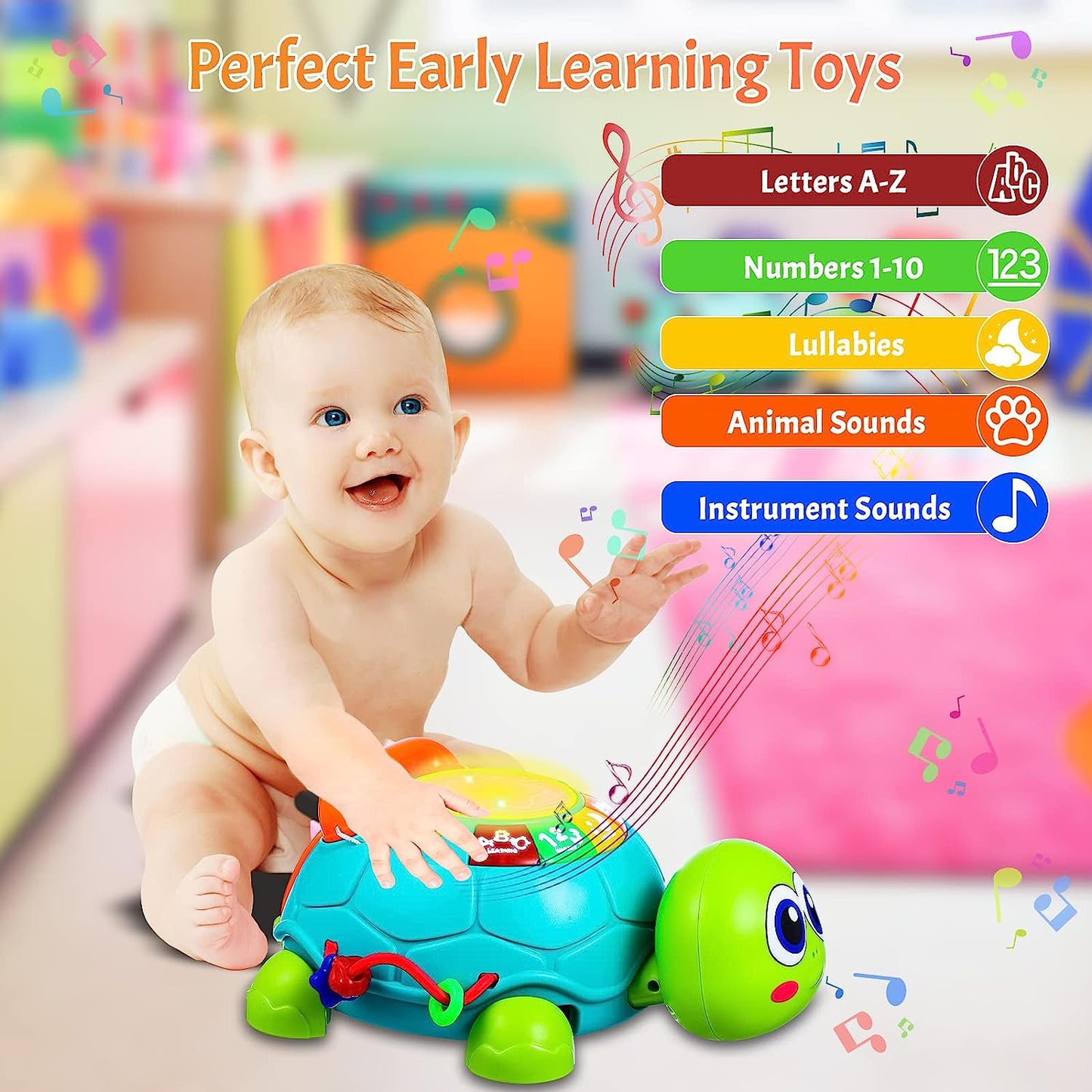 Baby Toys 6 to 12 Months Crawling Turtle Musical Infant Toys for 12 Months Old Light Up Tummy Time Toys Early Eduactional Learning Toys for 8 9 10 Month Baby Boy Girl Toddler