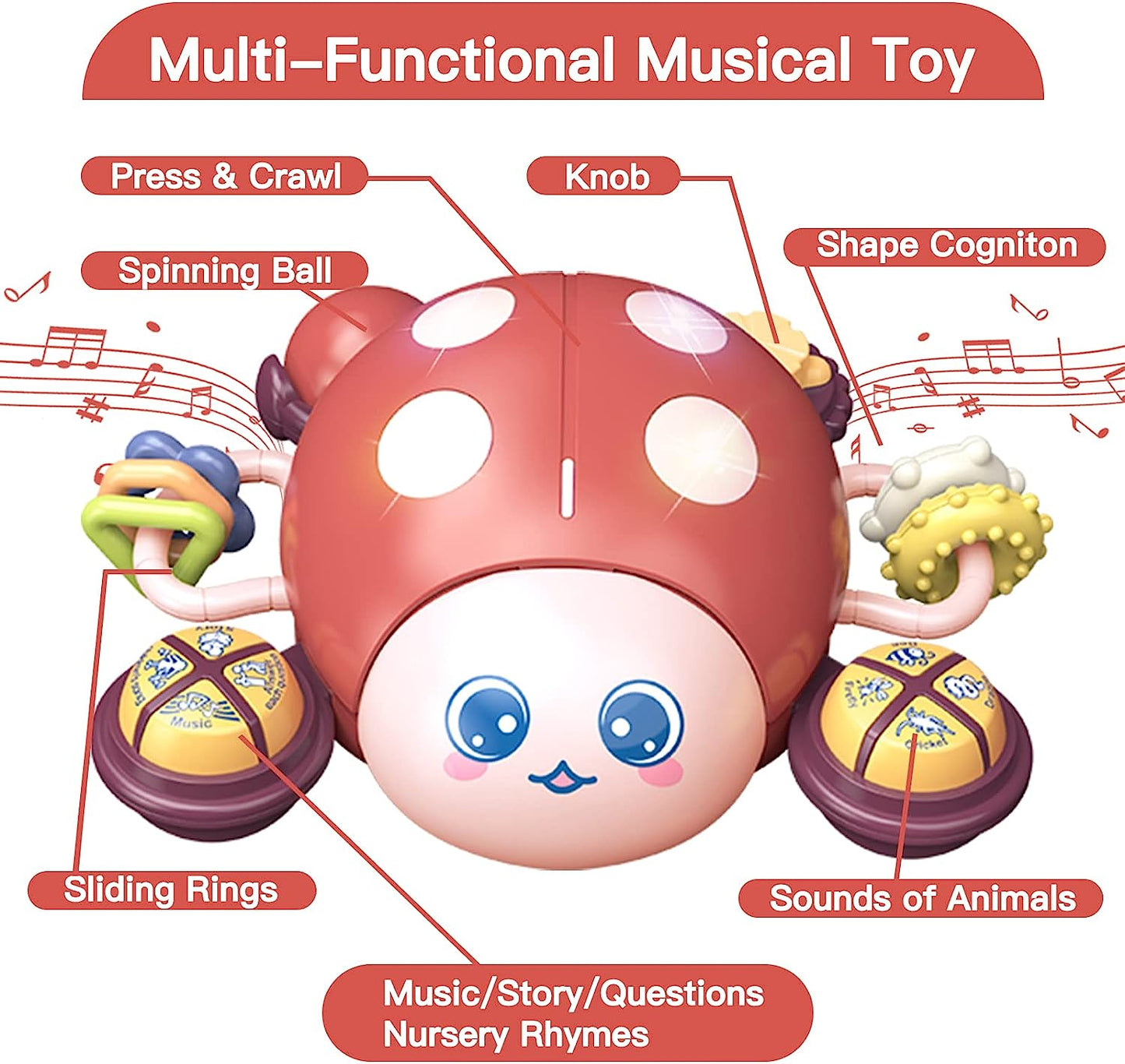 Baby Musical Toys Ladybug Crawling Infant Toys Interactive Educational Learning Toys Infant Developmental Tummy Time Toys for 6 to 12 Month Old Toddlers Boys Girls Birthday