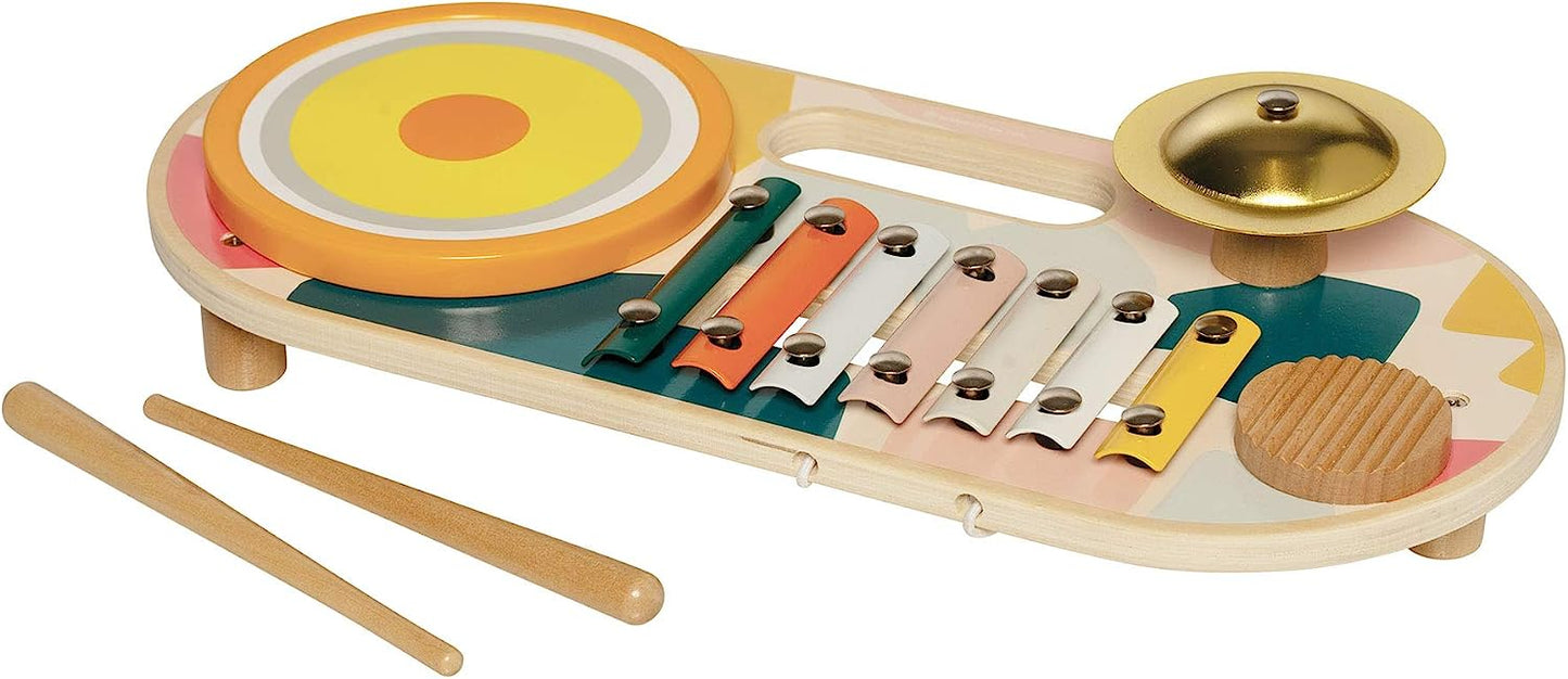 Beats to Go Wooden Toddler and Preschool Musical Toy Instrument Xylophone, Drum, Cymbal and Washboard