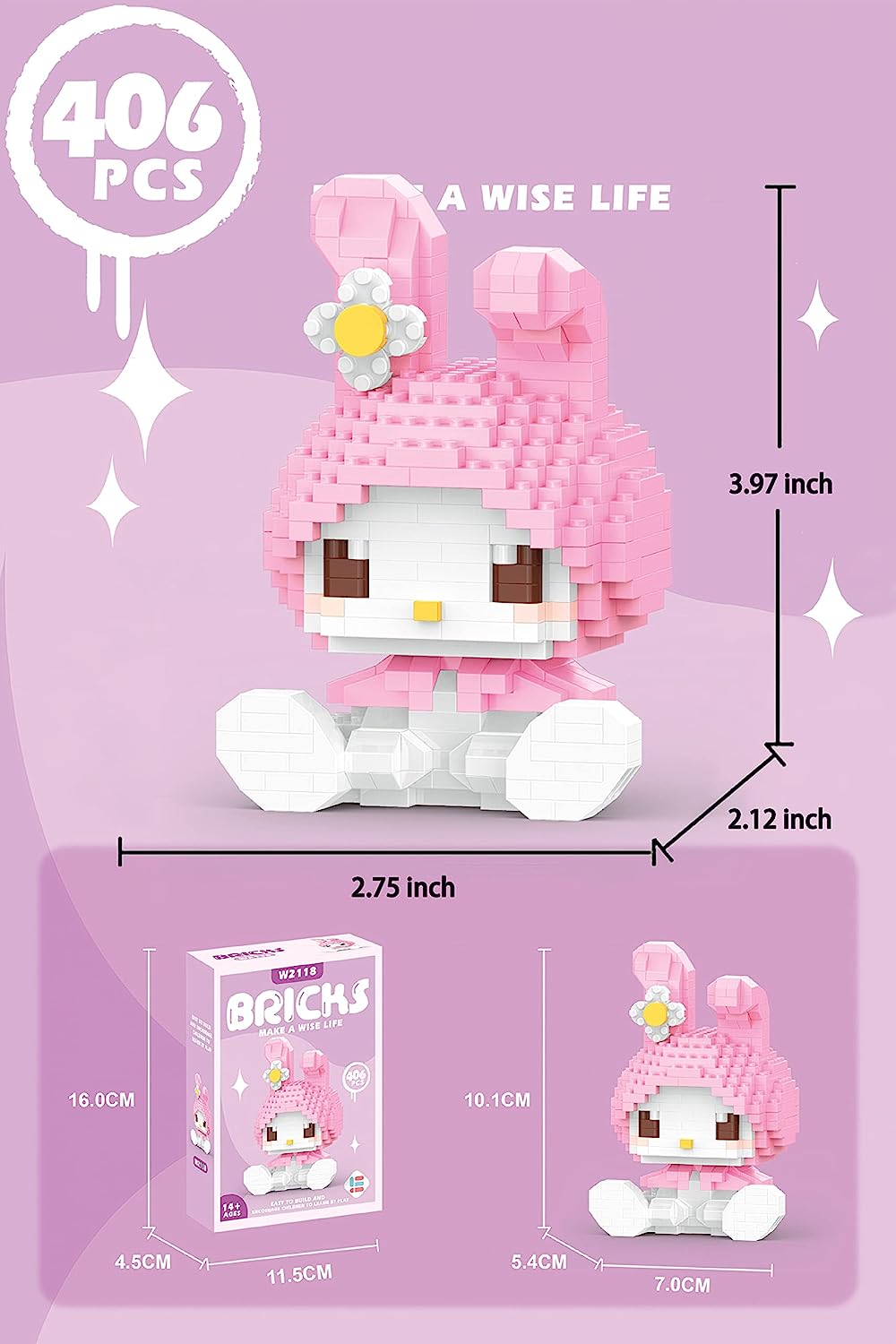 Kawaii Mini Building Blocks 4PCS Set Cute Anime Figures Toys Desk Accessories, Cartoon Block Model Kit for Intelligence Education, Gifts for Boys Girls