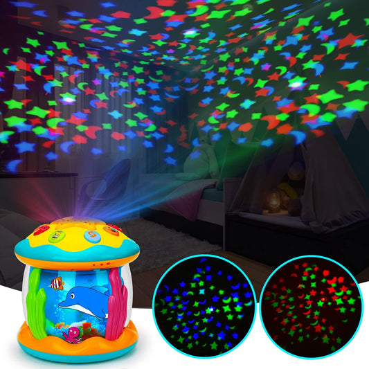 Baby Toys 6 to 12 Months 4 in 1 Musical Projector Rotating Tummy Time Learning Light Up Infant Baby Toys 0-3 3-6 9 12-18 Month Babies Toddlers 1 2 3 Year Old Boy Girl Kid Easter Gifts for Baby