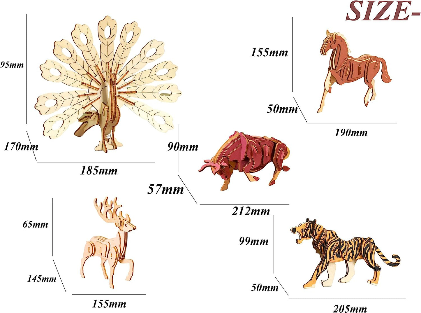 Classic Forest Animals 3D Wooden Puzzles - DIY Handmade Wooden Assembled - Gift for Boys Girls Adults When Mother's Day/Birthday/Valentine's Day(Five-Piece Set)