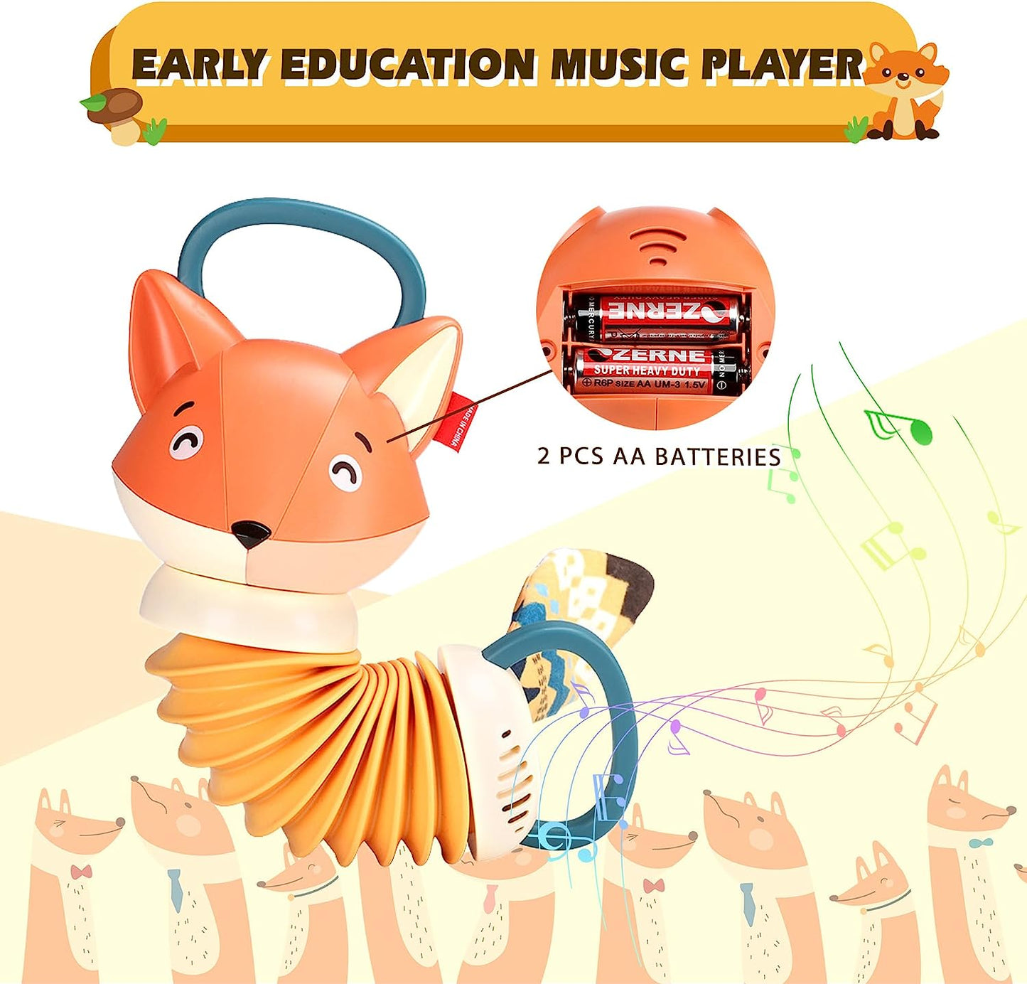 Cute Fox Accordion Toy, Baby Musical Toys, Kids Accordion Toy, Educational Baby Instrument Toy for Family