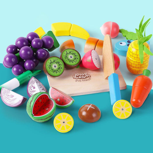 Wooden Play Food Toy, Kids Wood Cutting Magnetic Fruit Vegetables, Toddler Cooking Pretend Play Kitchen Food Set, Educational Birthday Gift for Age 3 4 5 6 7 Year Old Girl Boy