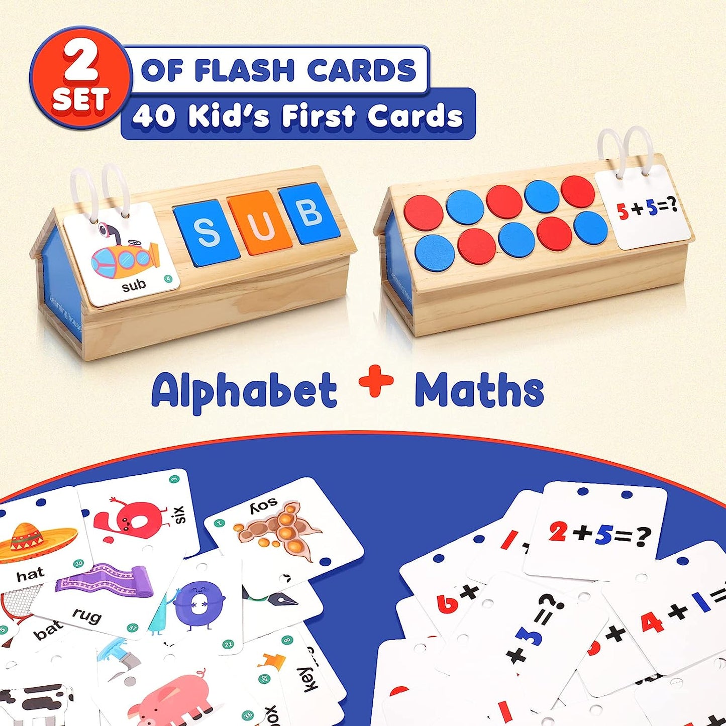 Wooden Educational Toys for Kids 3 4 5 6 Year Old - CVC Sight Word & Number Flash Cards - Alphabet Spelling Games & Math Counting - Preschool Kindergarten Learning Activities