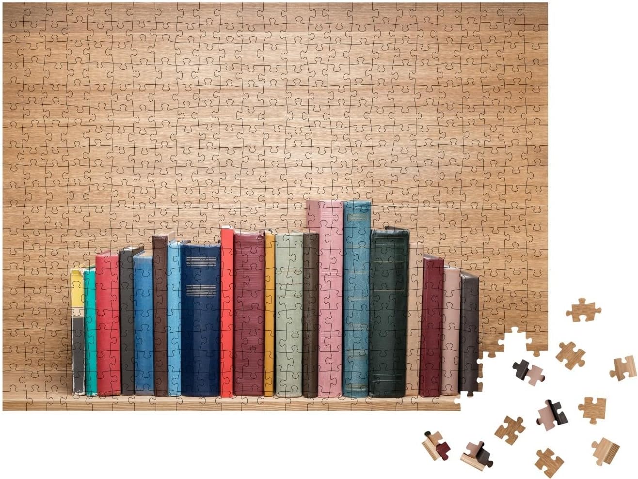 Old Books on a Wooden Shelf... Jigsaw Puzzle Jigsaw Puzzle with 500 Pieces