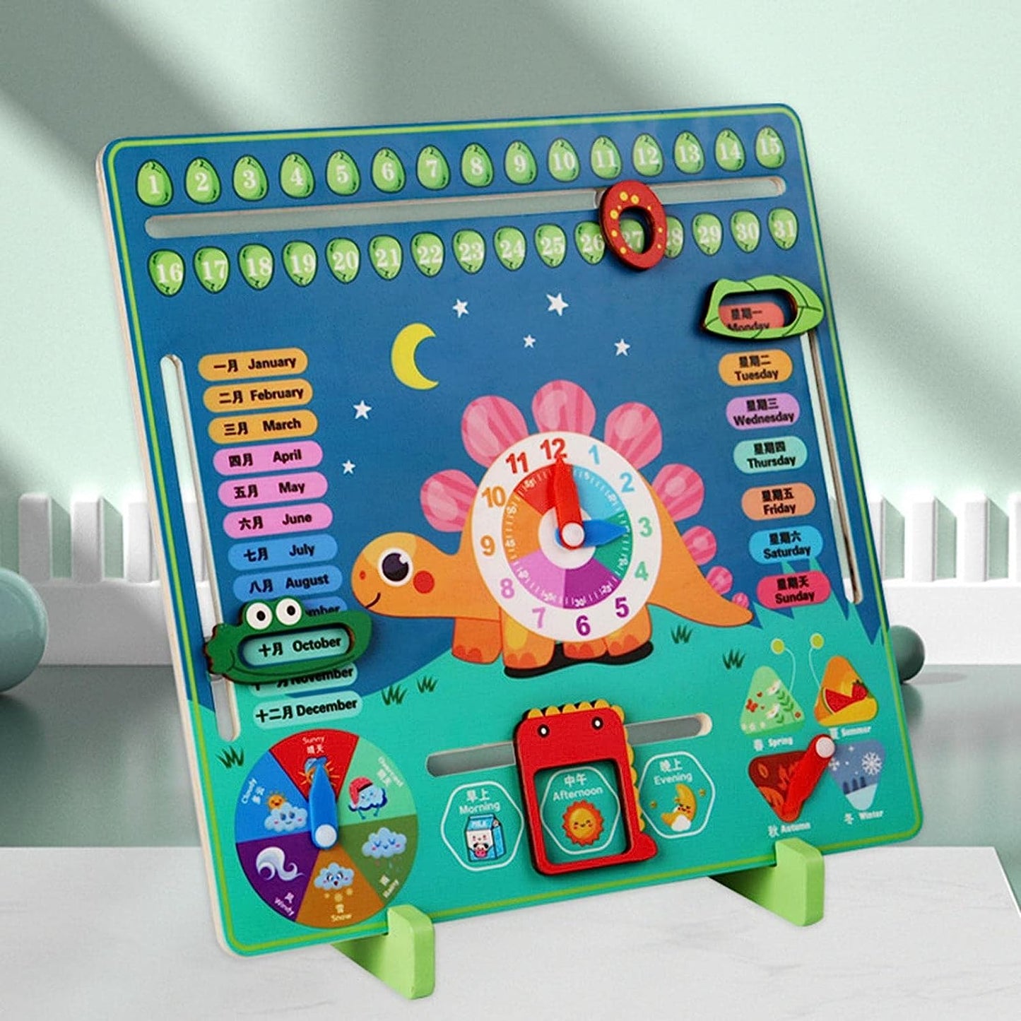 Wooden Learning Calendar Teaching Aids Calendar Time Learning Toy Learning Educational Toy Busy Board for Preschool Girls Boy, Small