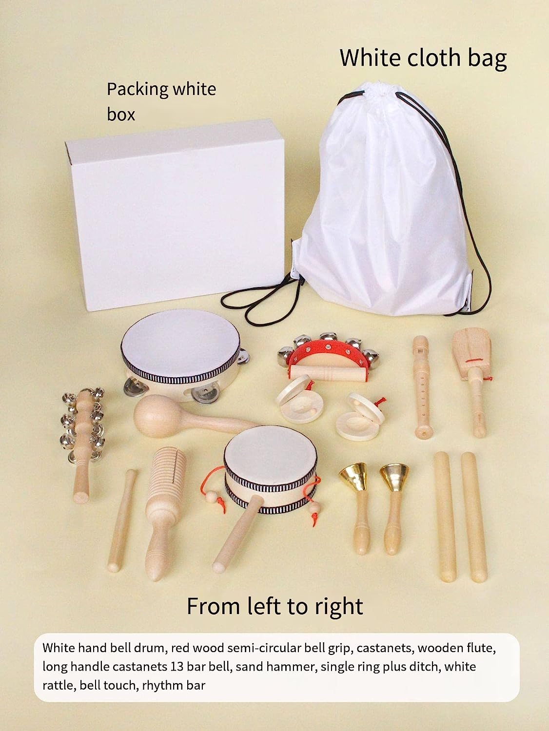 Kids Musical Instruments Kids Drum Set Percussion Instruments Best Toys for Toddlers Eco-Friendly Wooden Music Set Orff Children's Instruments with Storage Bag (WOOD-SET-15PCS)