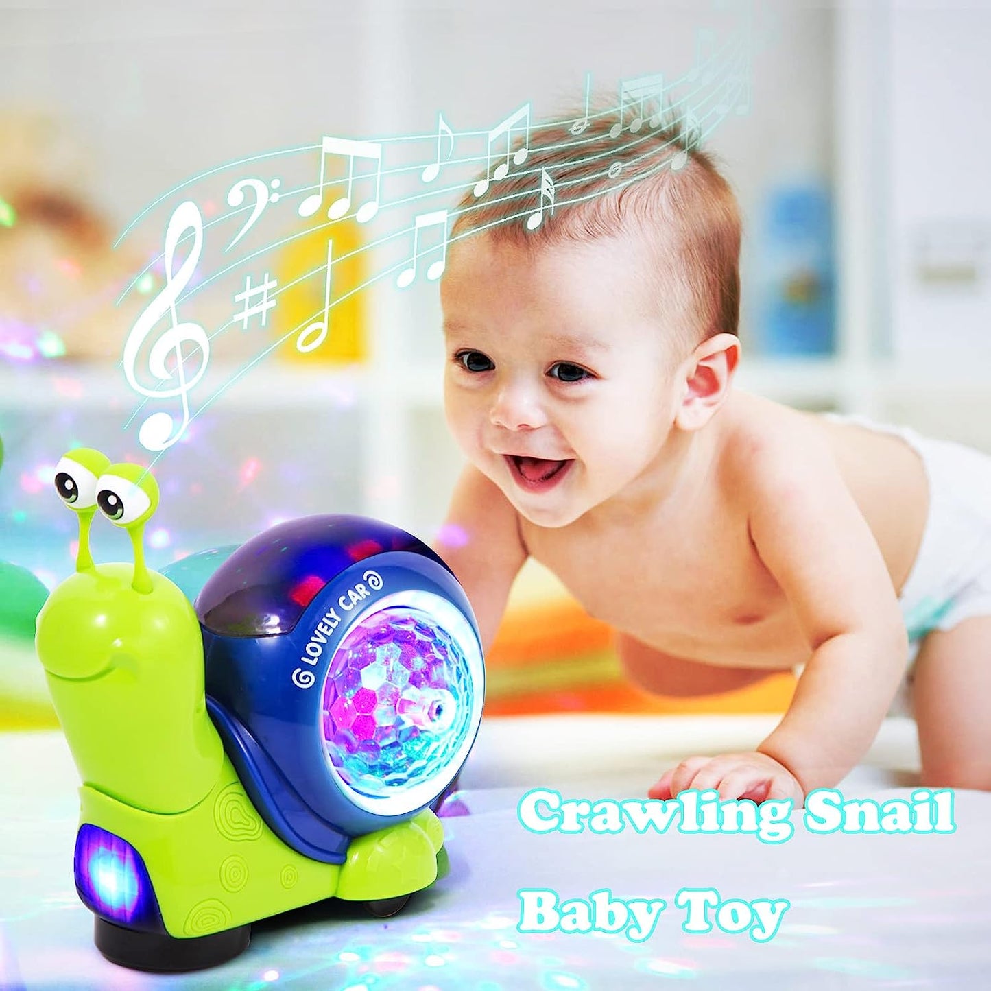 Crawling Snail Baby Toy, Walking Tummy Time Snail Toy for Babies Dancing Early Learning Educational Toys, Interactive Musical Light up Crawling Toys Moving Toddler Toys for Kids Infants(Green)