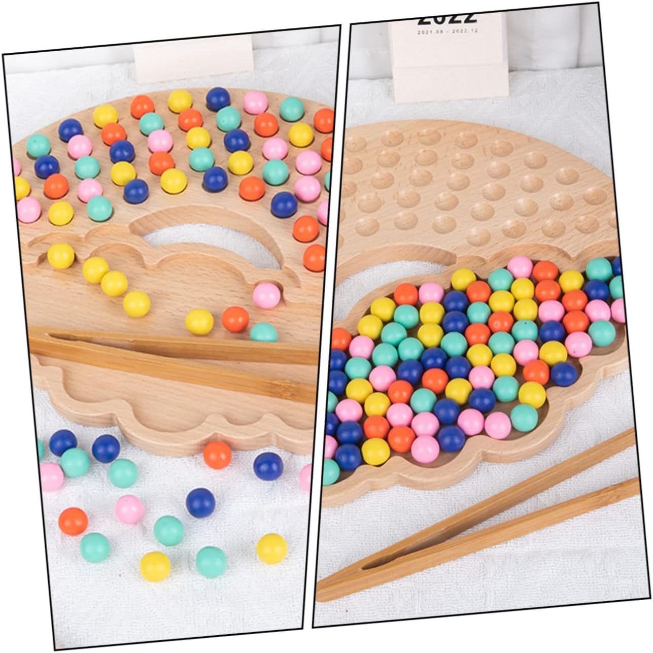 1 Set Pinch Ball Toy Sports Beads Kids Wooden Toys Wooden Chess Board Number Learning Block Matching Game Memory Toy Rainbow Board Game Kids Clamp Balls Interesting Educational Toy