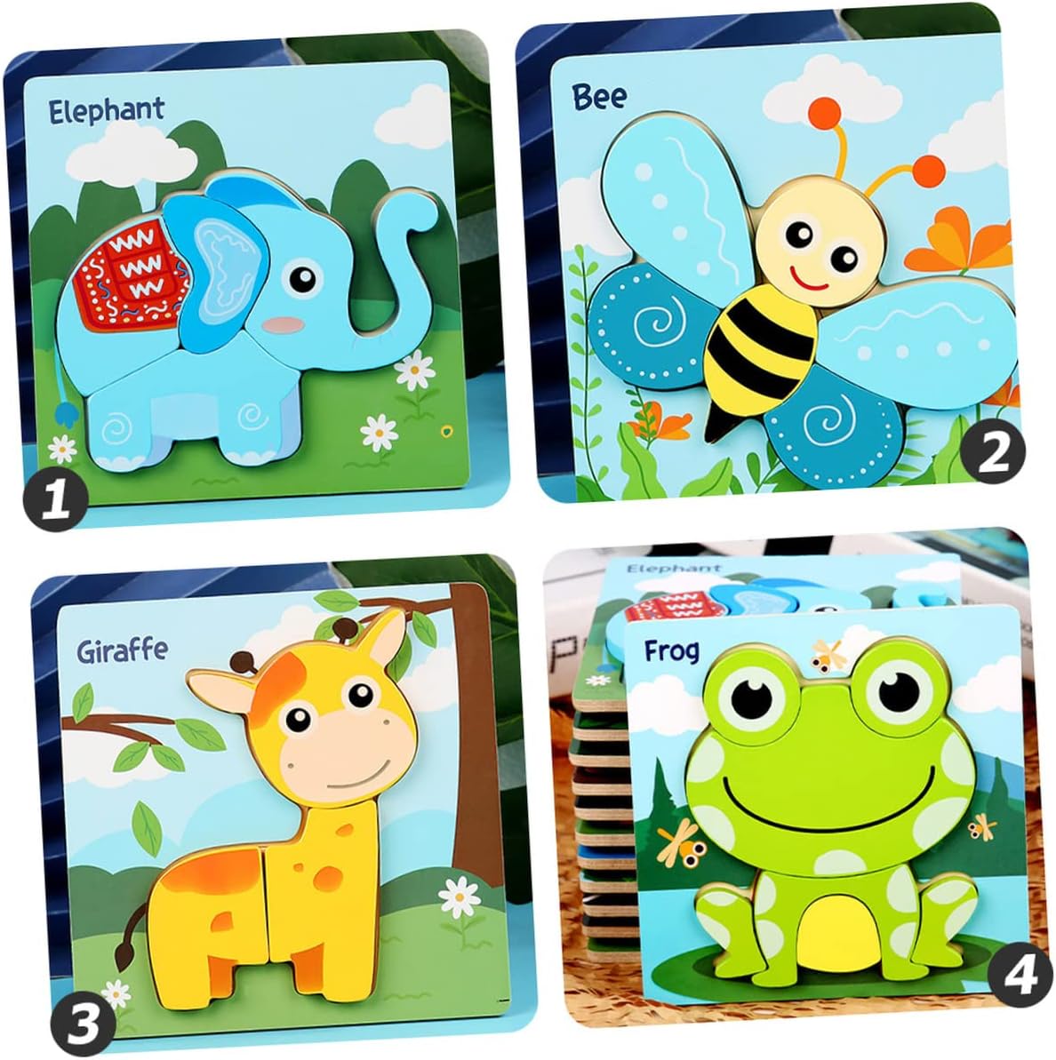 4 Sets Three-Dimensional Puzzle Chunky Puzzle Educational for Toddlers Puzzle Puzzles Toddlers Wooden Puzzles Color Shapes Learning Puzzles Puzzles