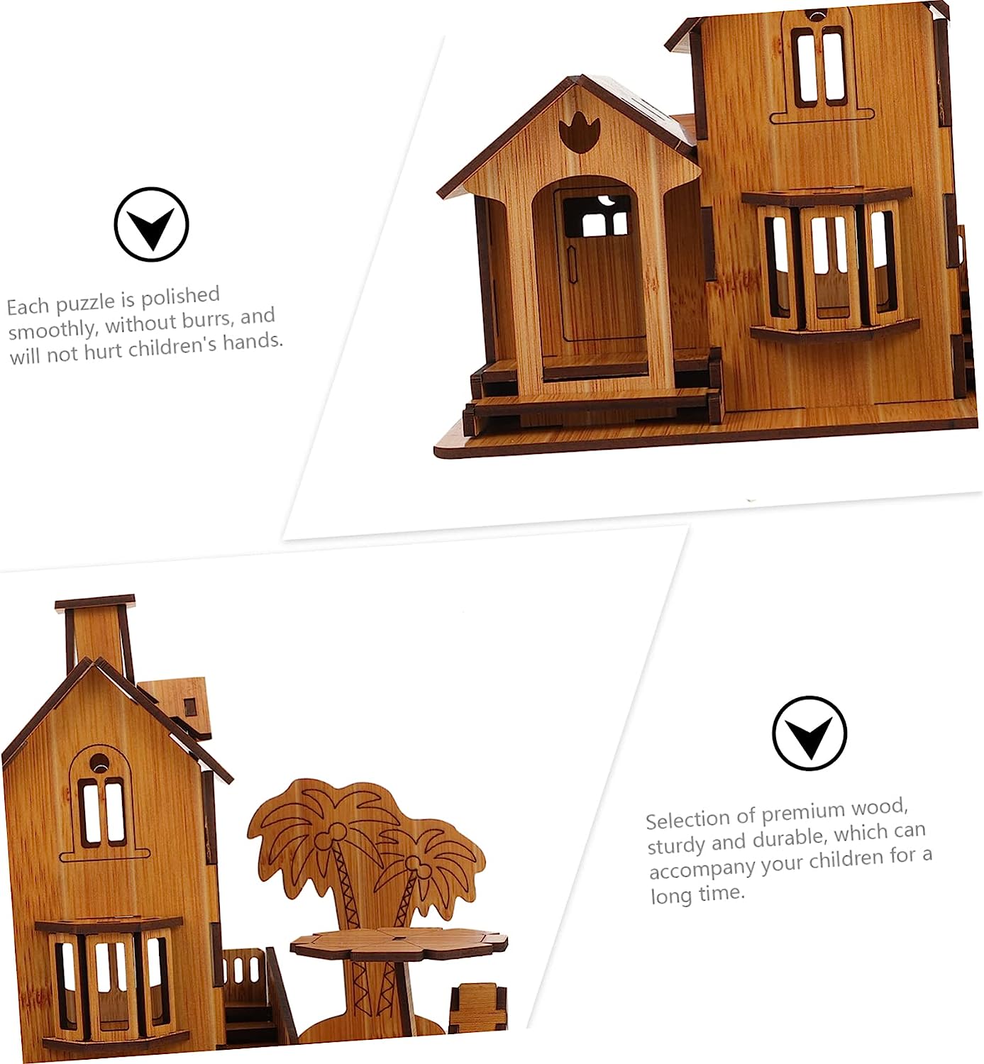 3 Pcs 3D House Puzzle Miniature Kit Wooden Toys 3D Wooden Puzzles Educational Preschool Puzzle Dollhouse Miniature Puzzles Preschool Puzzles Self-Assembling Puzzle Villa Model Wood
