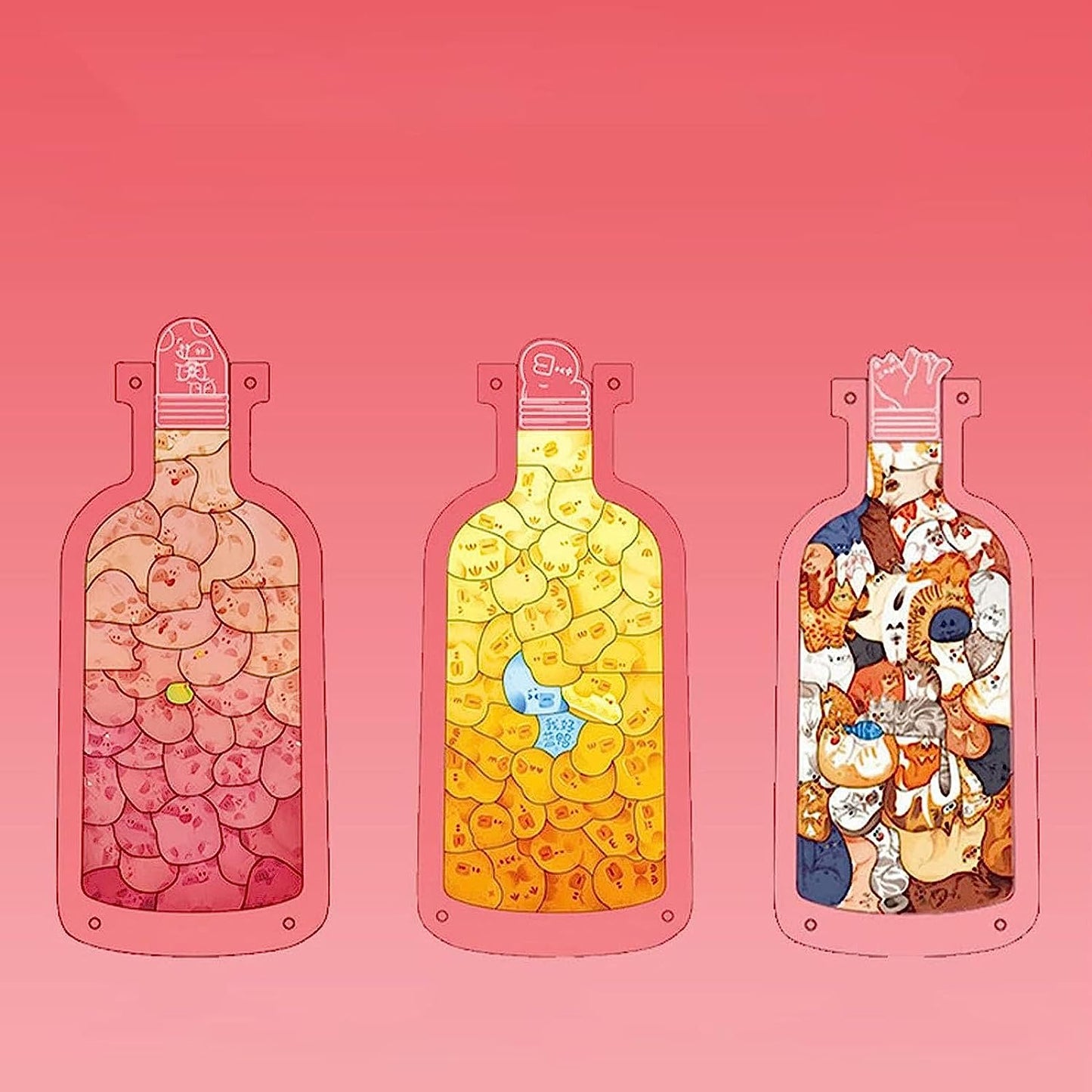 3D Cute Animal Puzzle Creative Acrylic Bottle Standee Puzzle DIY Cute Pig Duck Cat Jigsaw Puzzle Gift Set Puzzles for Boys Girls Home Decoration-3PCS