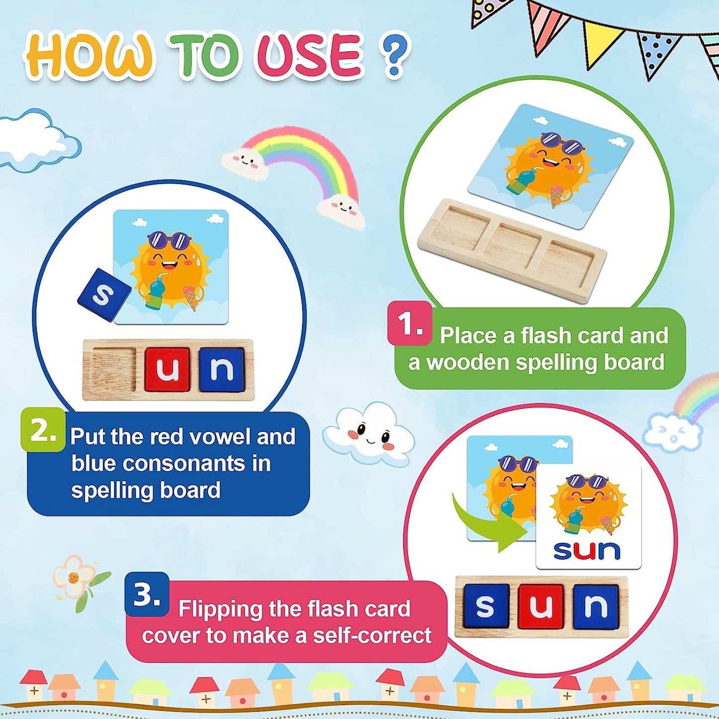 CVC Word Spelling Games, Preschool Toddler Learning Activities, Educational & Learning Toys Gifts for 3 4 5 6 Years Old Kids, 60 Sight Words Flash Cards Alphabet Puzzle for Toddlers