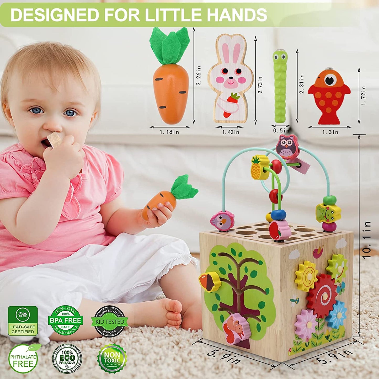 8 in 1 Activity Cube for 18M+ Boys and Girls, Wooden Toys for Baby, Educational Learning Toys for Toddlers