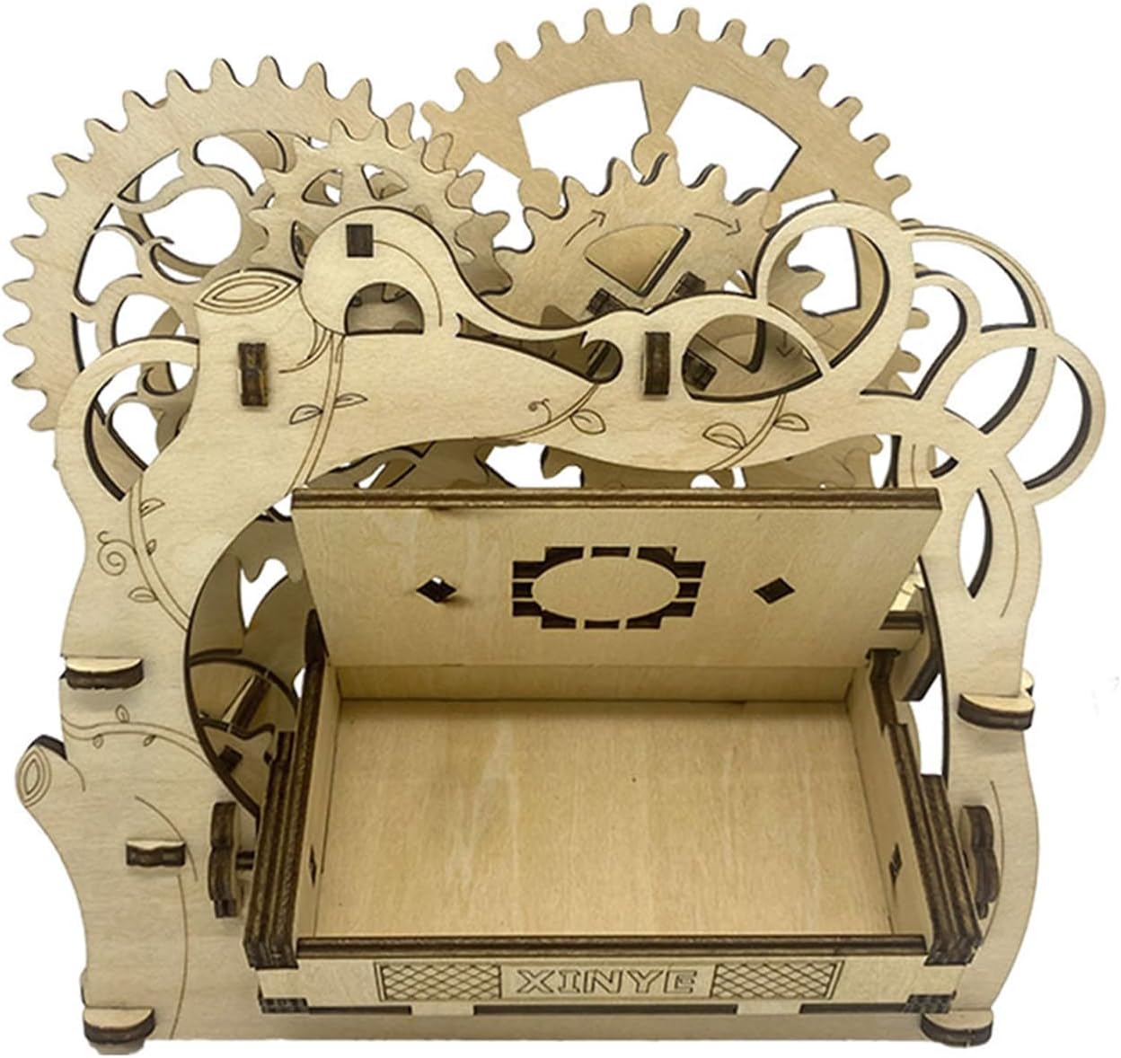 3D Wooden Three-Dimensional Puzzle Card Box, DIY Wooden Mechanical Transmission Box Laser Engraving Wooden Crafts Desktop Creative Decoration, Chris as/Birthday/Work and Study Gifts for Adults