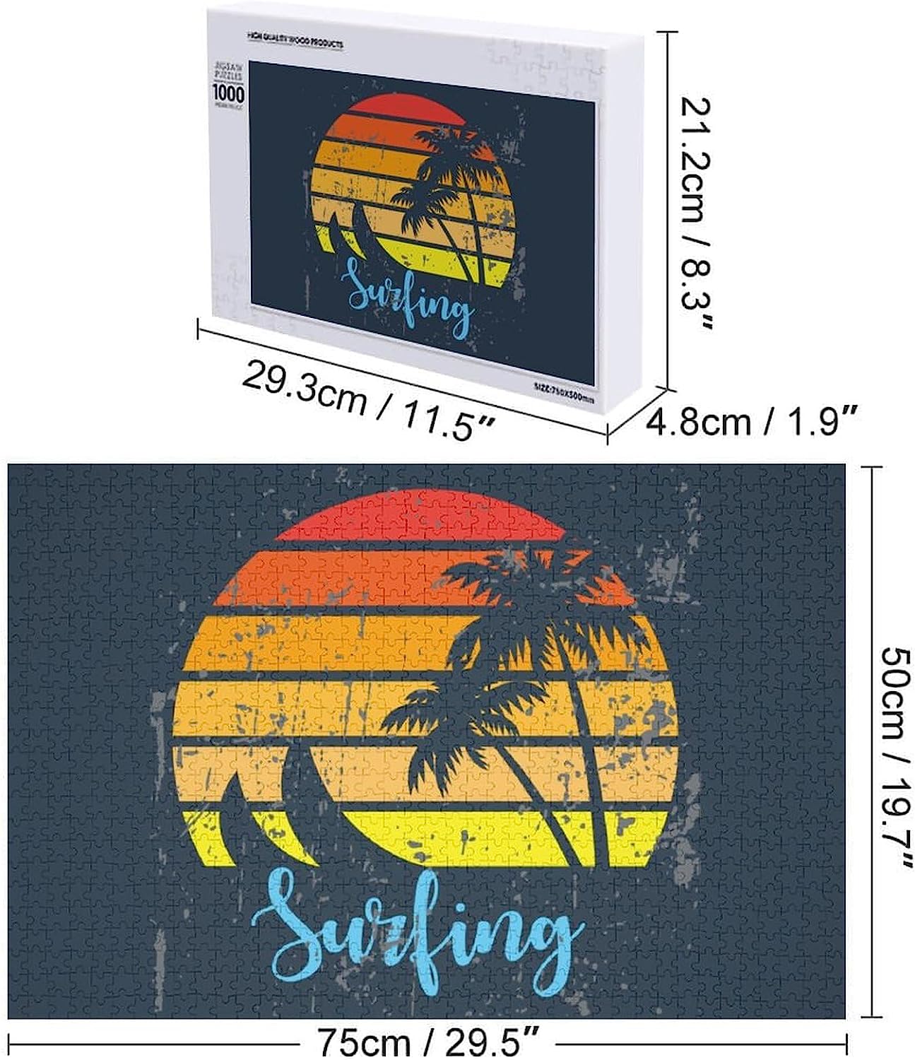 Vintage Sunset Beach Surf Tree Puzzles for Adults Wooden Jigsaw Puzzle Funny Leisure Toy Gifts for Family Friends
