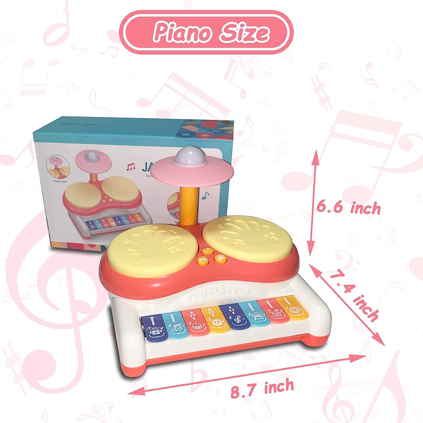 Kids Piano Toys Drum Set - Stocking Stuffers for Kids, 3 in 1 Pink Chris as Music Gifts Light Up Toys, Toys for Baby Boys and Girls