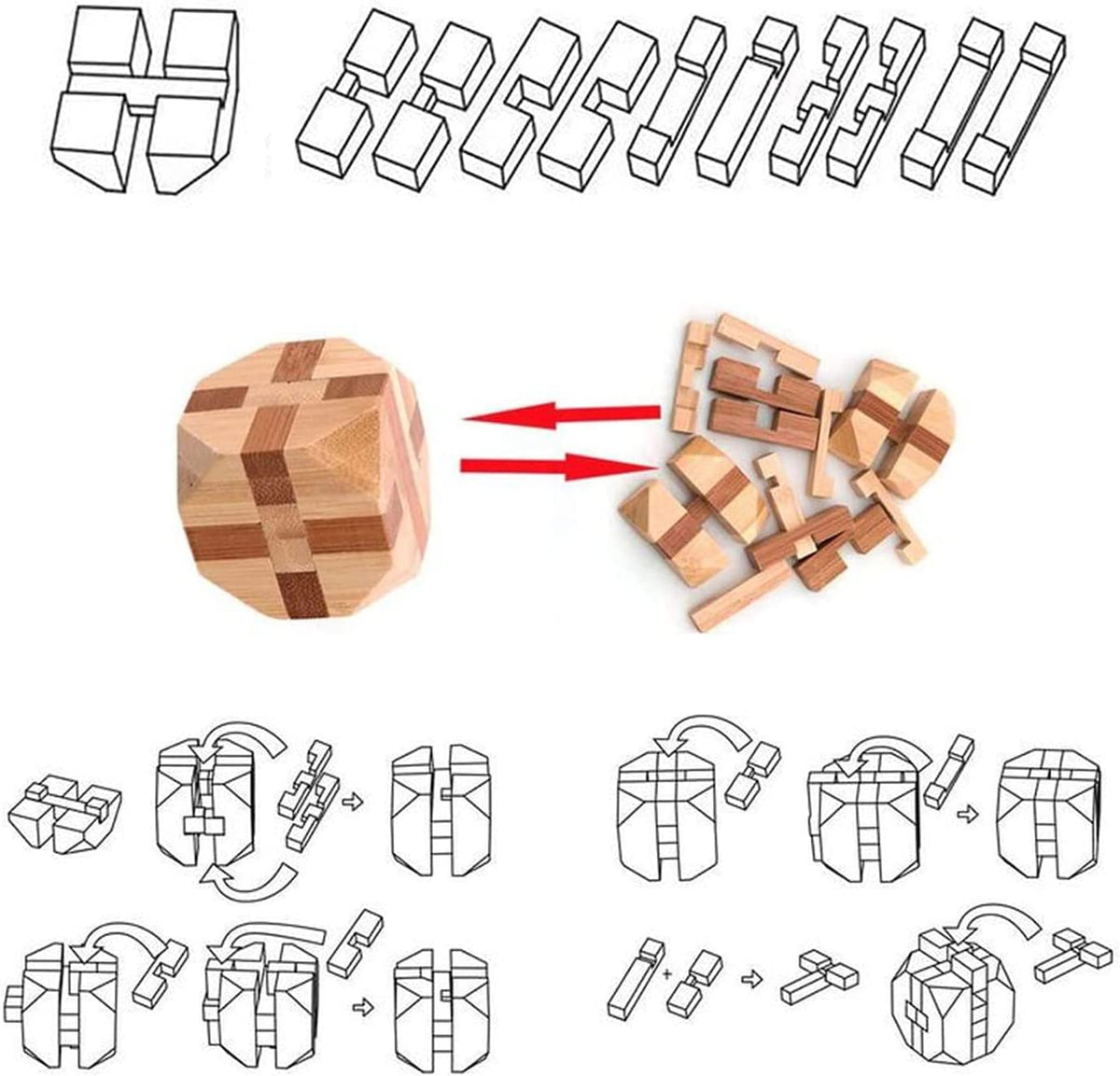 12pcs Wooden Brain Teaser Puzzles, IQ Challenge Puzzle Games, Logic Smart Mind Puzzle Box Lock Toy Removing Assembling 3D Small Puzzle Gift Set for Adults Teenagers Kids, 1.8inch 4.5cm