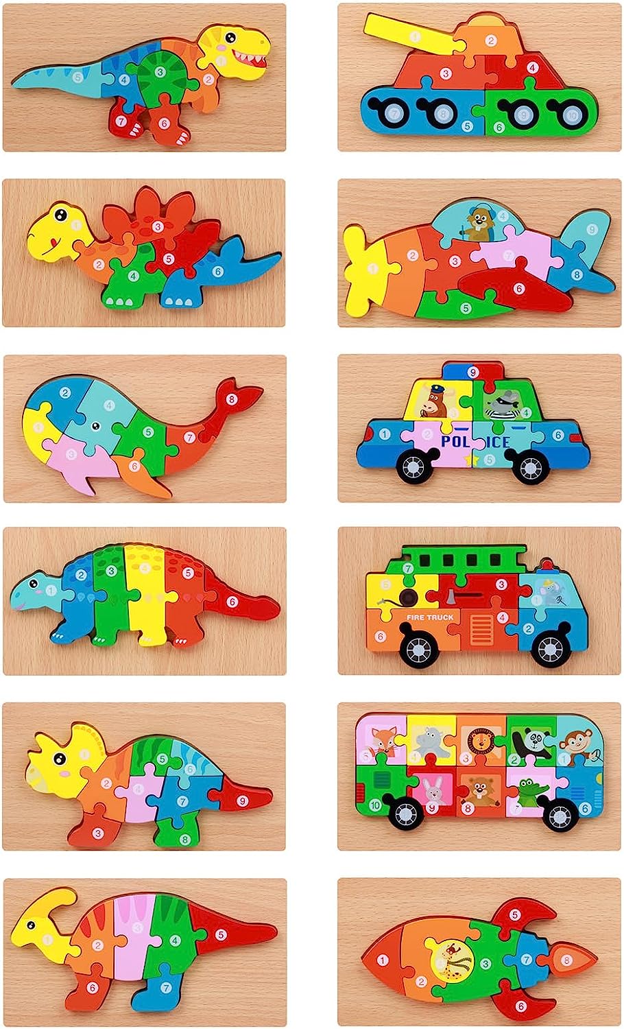 Toddler Puzzles Dinosaur Vehicles Wooden Puzzle for Kids 3 Years Old Educational Toy for Preschool Boys and Girls