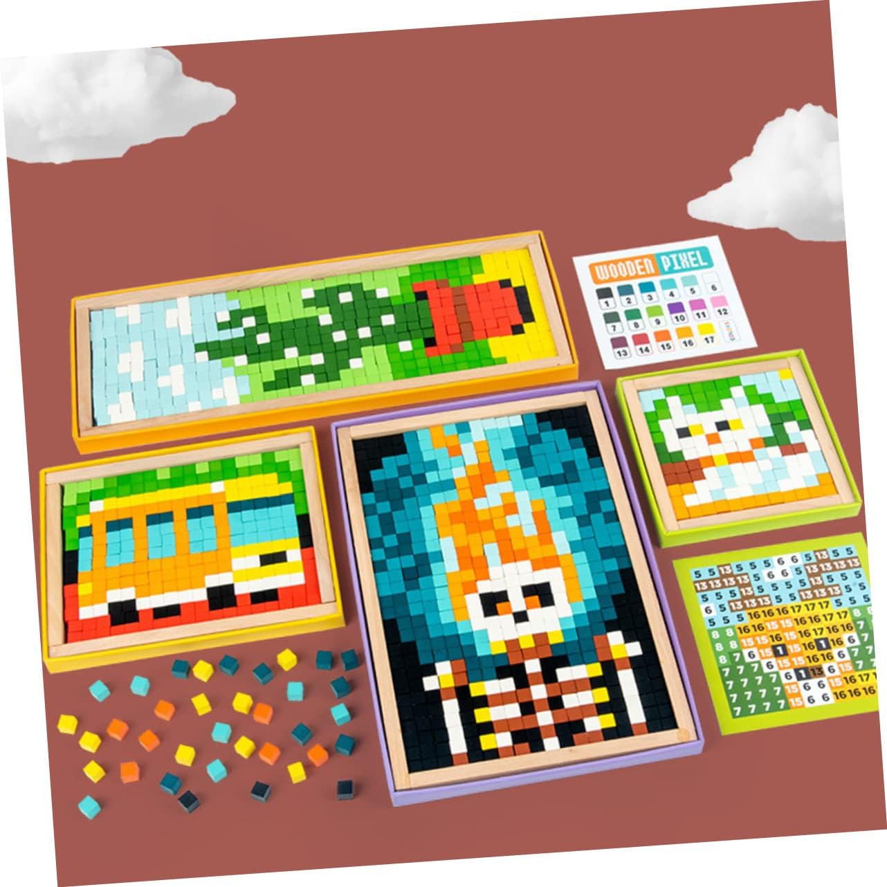 1 Set Pixel Puzzle Baby Building Blocks Children's Toys Educational Baby Toys Mosaic Pixel Toy Early Educational Plaything Baby Jigsaw Plaything Wooden Infant Paper Blush