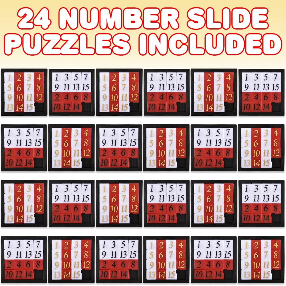 Number Slide Puzzles for Kids, Set of 24, Pocket-Sized Brain Teaser Puzzles, Number Learning Educational Toys for Kids, Great as Goodie Bag Stuffers, Party Favors, and Teacher Awards