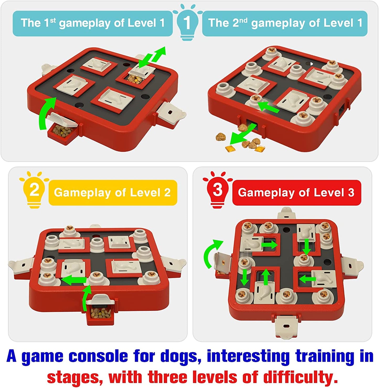 Dog Puzzle Toy Dogs Brain Stimulation Mentally Stimulating Educationa Toys Puppy Treat Food Feeder Dispenser Advanced Level 3 in 1 Interactive Games for Small/Medium/Large Aggressive Chewer B