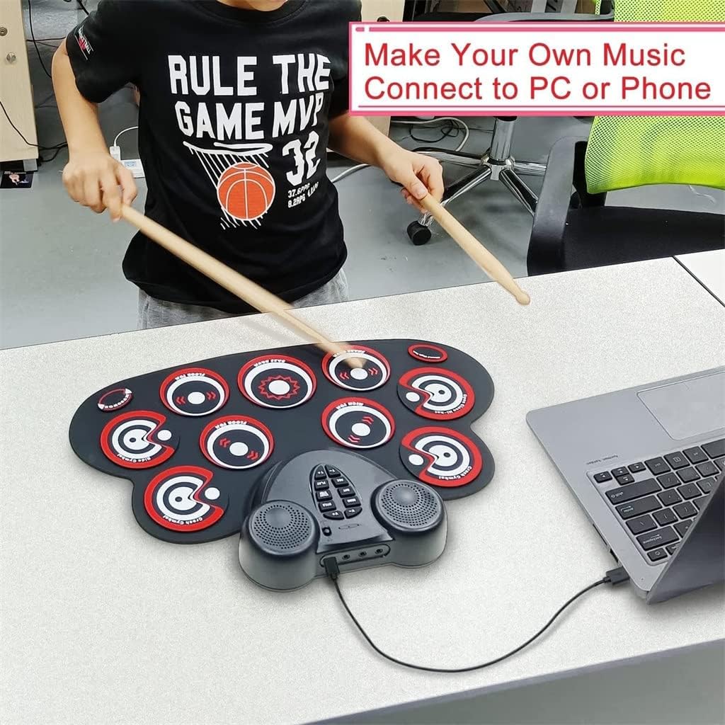 YUTR Electronic Drum Set Kids Can Play Games Practice Drum Mat Rechargeable Drum Set Built-in Speaker