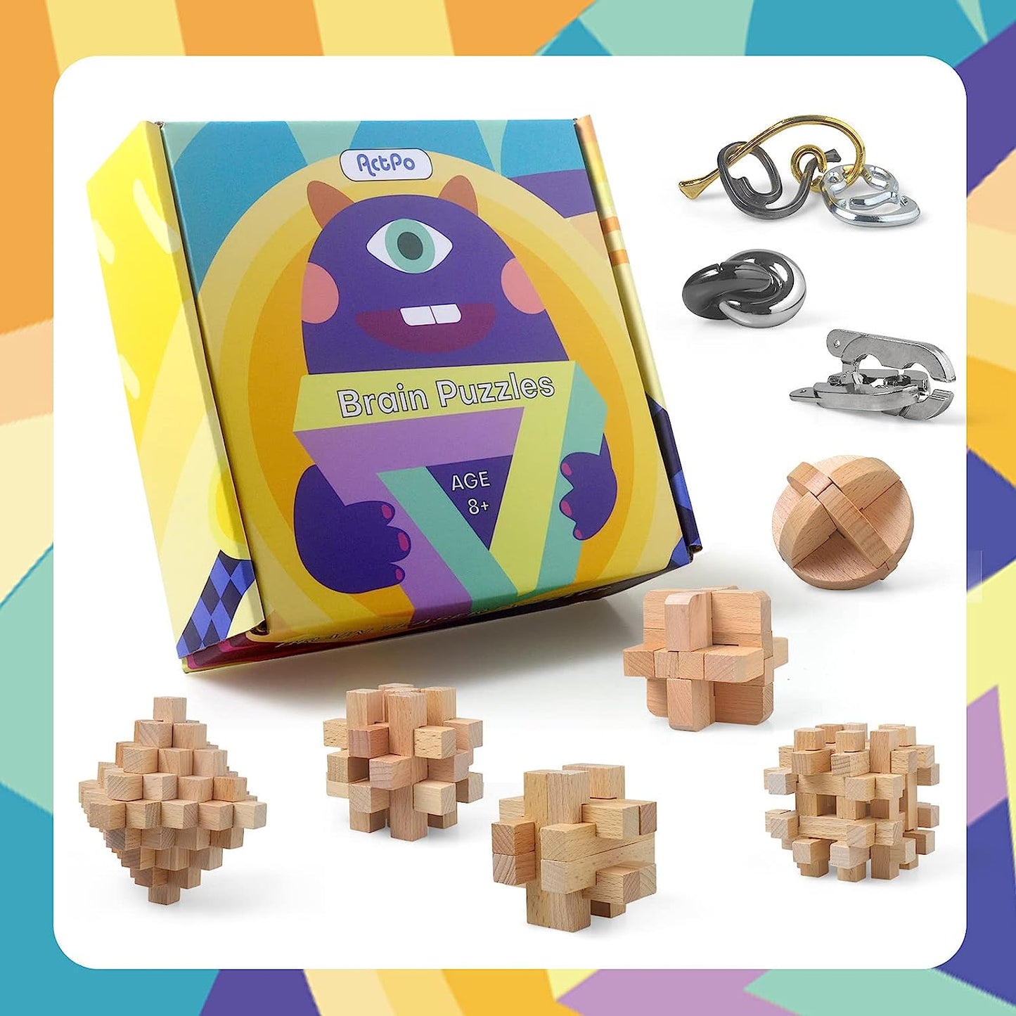 Wooden Puzzles and Metal Puzzles Gift for Kids and Adults Family Game Educational Brain Puzzle Office Toys 3D Unlock Interlock Assorted Brain Teasers for Adults Puzzles Kids Fun Game Puzzles Box