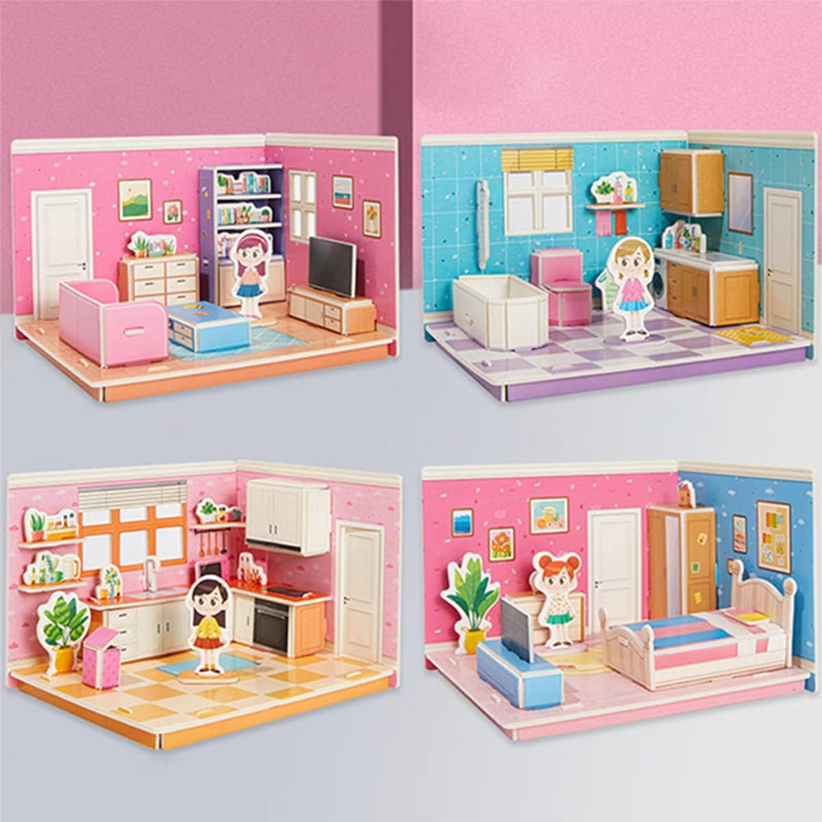 3D Stereo Room Puzzle,Parent-Child Interaction Children's Educational Toys,Handmade DIY Paper Collage Model Creative Little Girl Toy,Creative Gift Kids Arts Crafts (8Set)