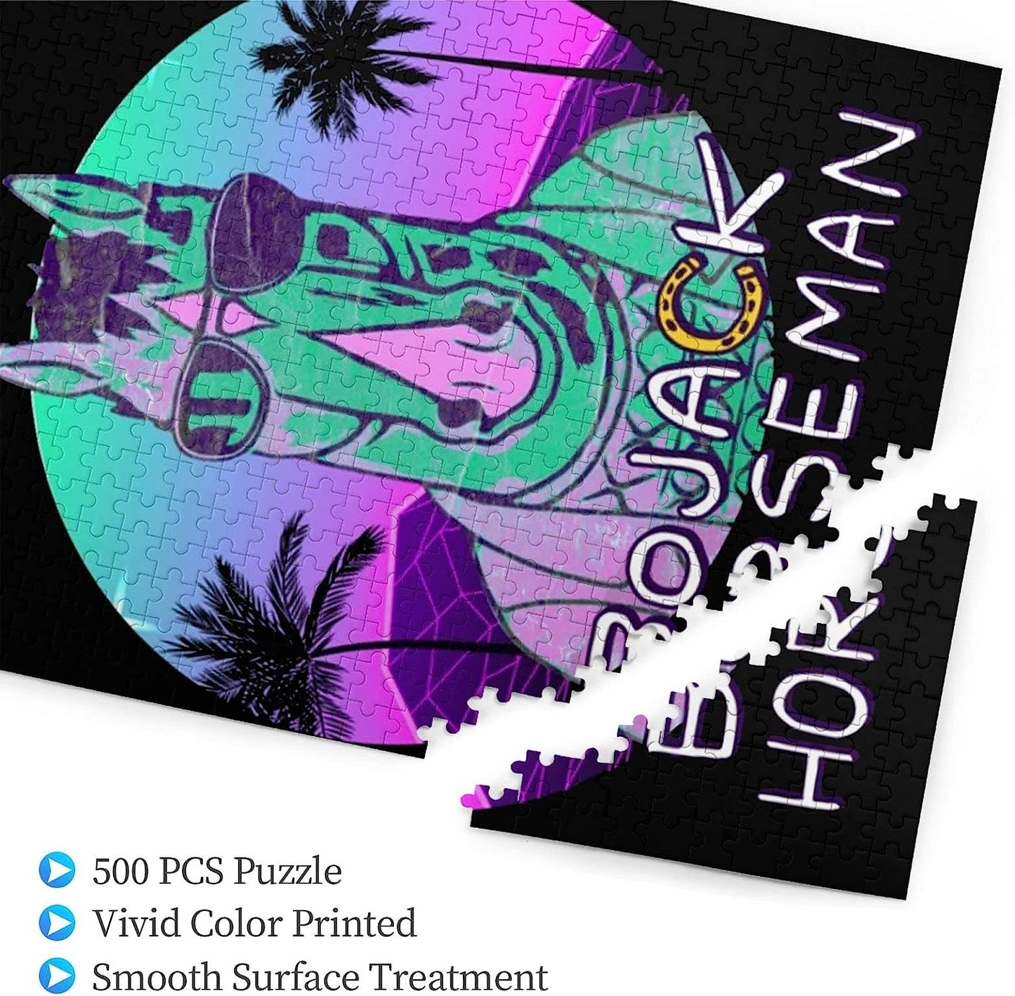 BoJack Anime Horseman Jigsaw Puzzle 500 Piece Anime Wooden Collage Puzzles for Teen Adults Brain Games Gifts 20.4x15 in