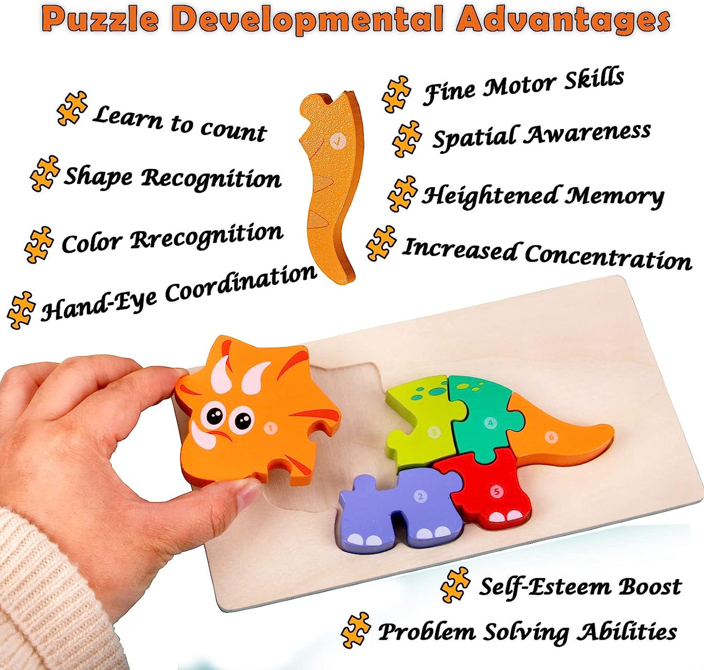 Wooden Toddler Puzzles for Kids Ages 2-4 | Toys for Toddlers 2 Years Old | Wooden Puzzles for Toddlers 2-4 Years | 6-Pack Toddler Puzzle Toddler Toys