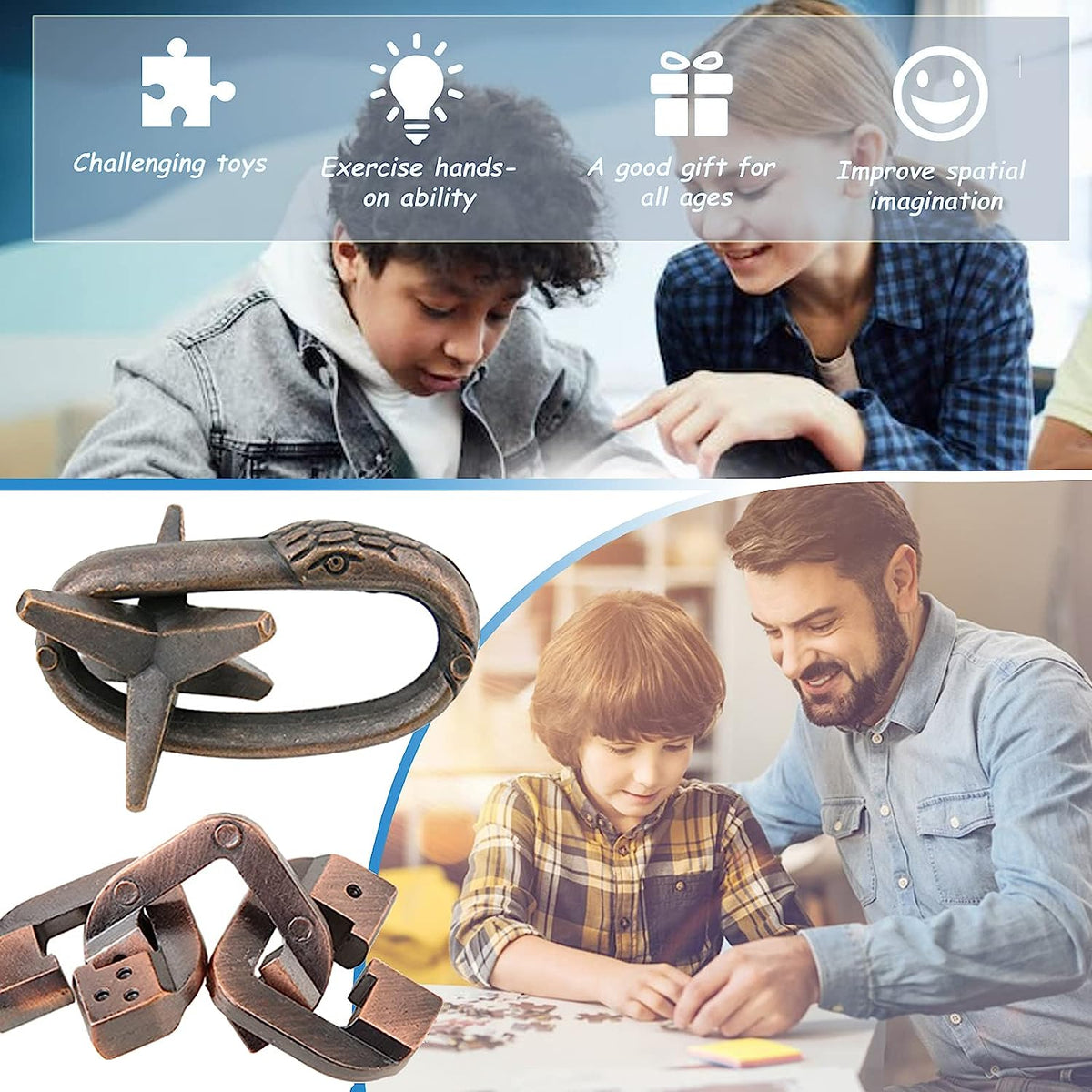 6pcs Brain Teaser Puzzles, Metal Wire Puzzles Set, Mind Smart Game IQ Challenge Puzzle Games, Educational IQ Test Unlock Interlocking Toy Lock Puzzles Gift for Adults Teenagers