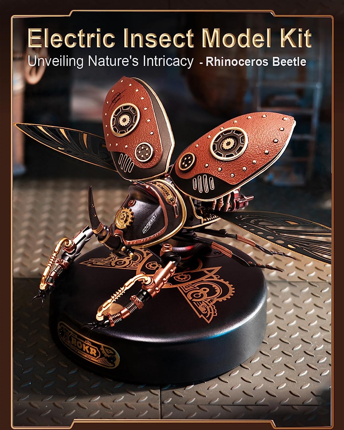 3D Puzzles for Adults Electric Insect Metal Model Building Kit Desk Toys Hobby Kit for Adults Gift for Teens (Rhinoceros Beetle)