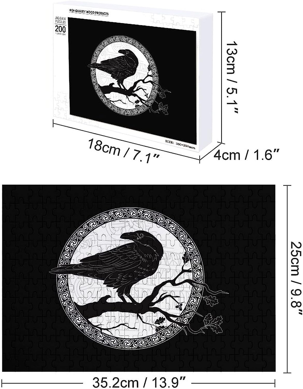 Black Crow Puzzles for Adults Wooden Jigsaw Puzzle Picture for Holiday Birthday Gift 200 PCS