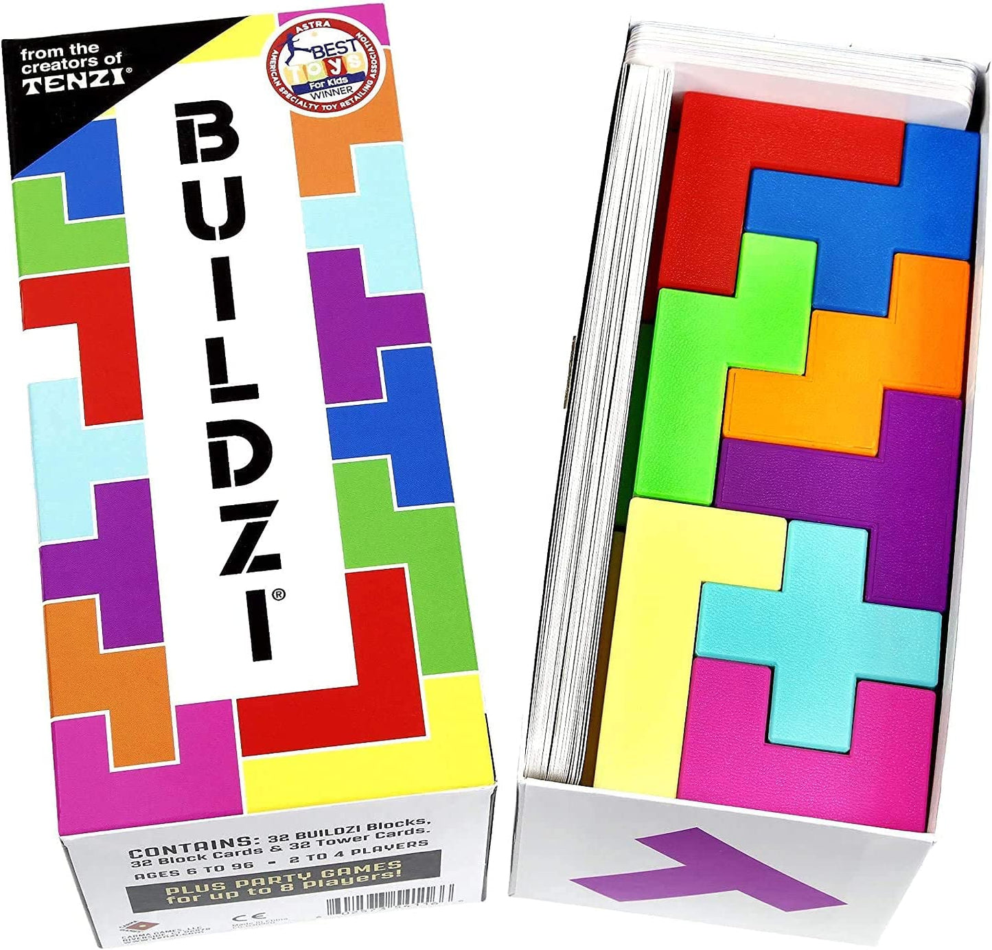 BUILDZI The Fast Stacking Building Block Game for The Whole Family - 2 to 4 Players Ages 6 to 96 - Plus Fun Party Games for up to 8 Players