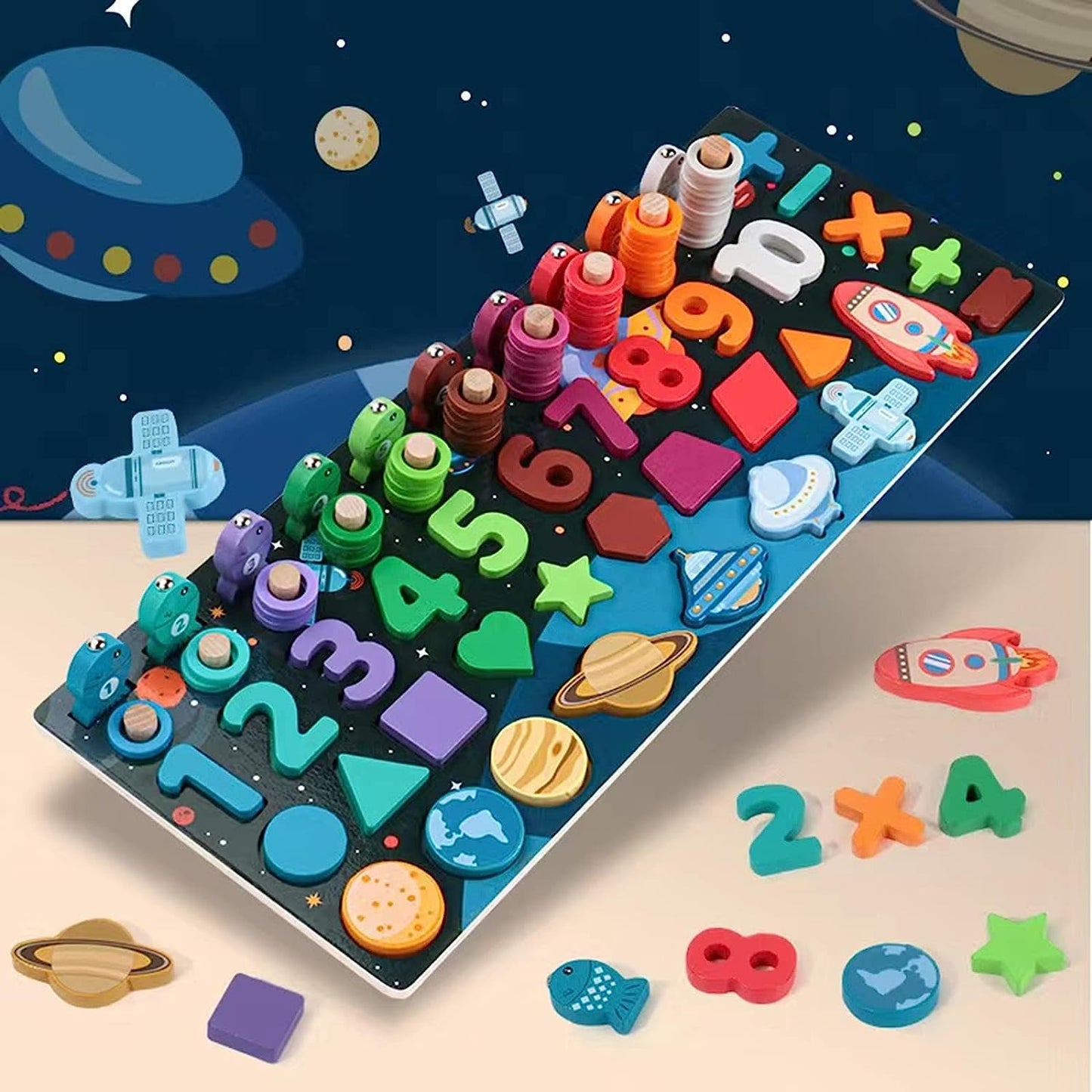 Wooden Number Puzzle for Kids, Toys ,Preschool Educational Stacking Toy ,Toddler Number &Shape Sorting &Cosmic Cognition/Magnetic/Counting Puzzle Game for Kids 3 4 5 Year Olds