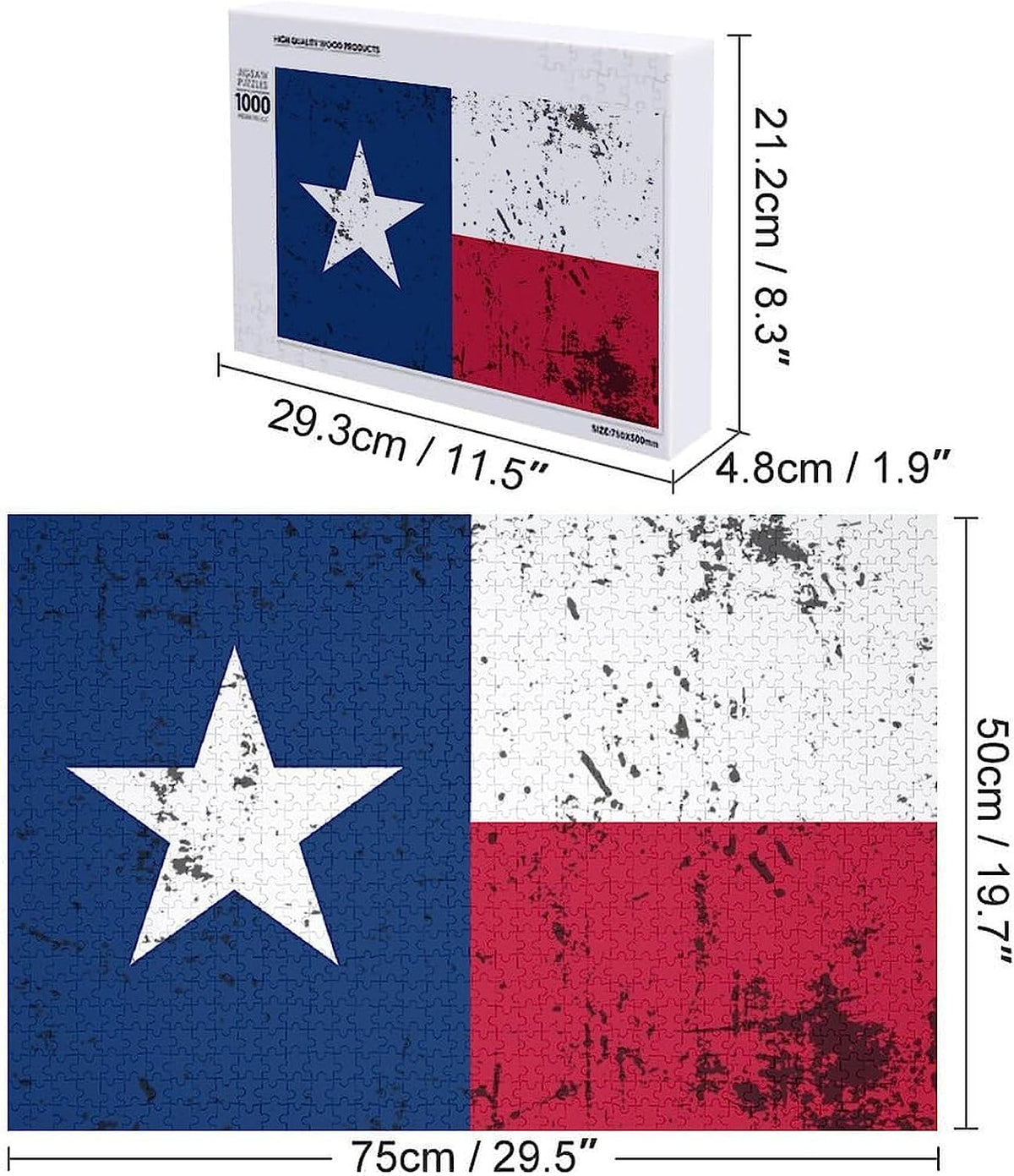 Retro Texas State Flag Funny Jigsaw Puzzle Wooden Picture Puzzle Personalized Gift for Adults 300/500/1000 Piece