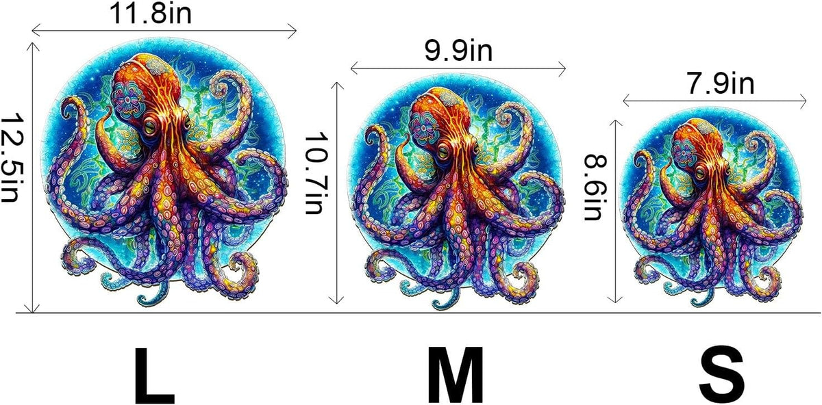 Wooden Jigsaw Puzzles-Wooden Puzzle Adult Unique Shape Advanced Octopus Wooden Jigsaw Puzzle for Adult, Family Puzzles (M-10.7 * 9.9in-180pcs)
