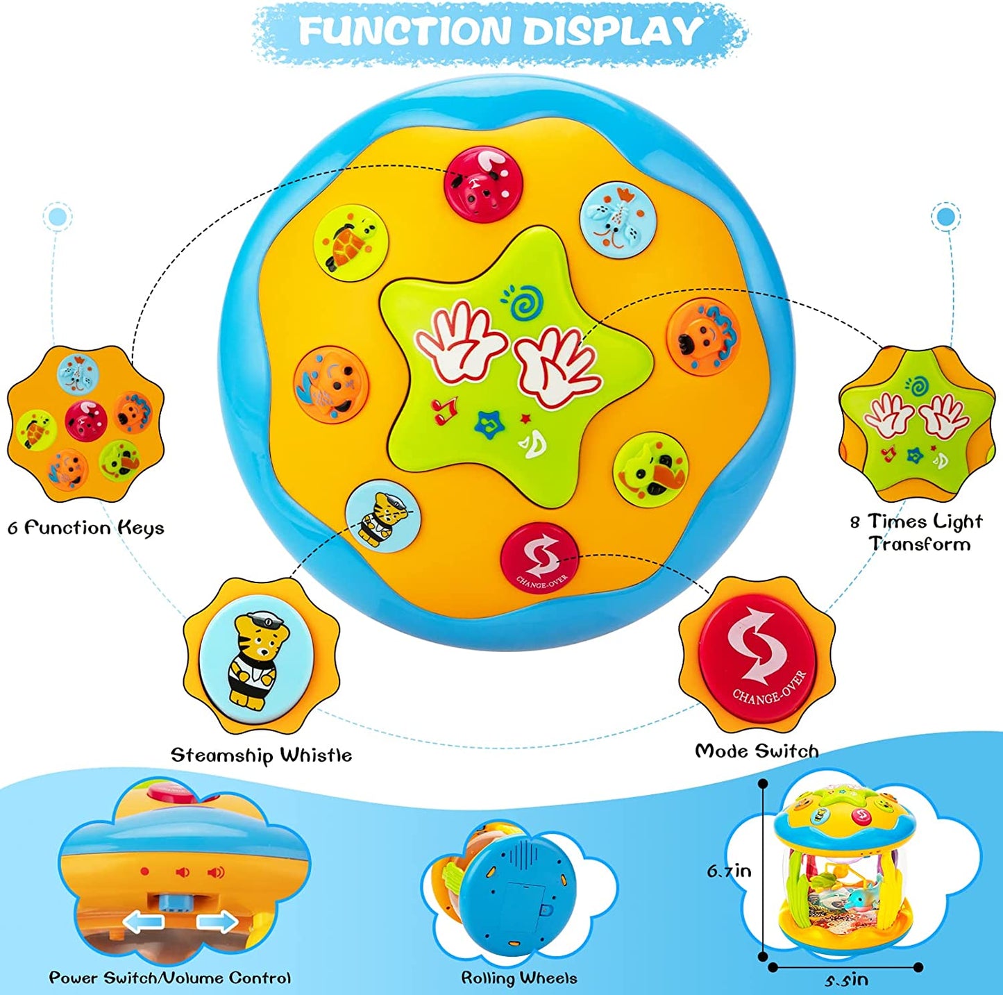 Baby Toys 6 to 12 Months - Ocean Rotating Light Up Infant Toys 6-12 Months, Tummy Time Toys for Babies 6-12 Months, 1 Year Old Boy Girl Gifts, Musical Crawling Toy for 6M+ Toddlers