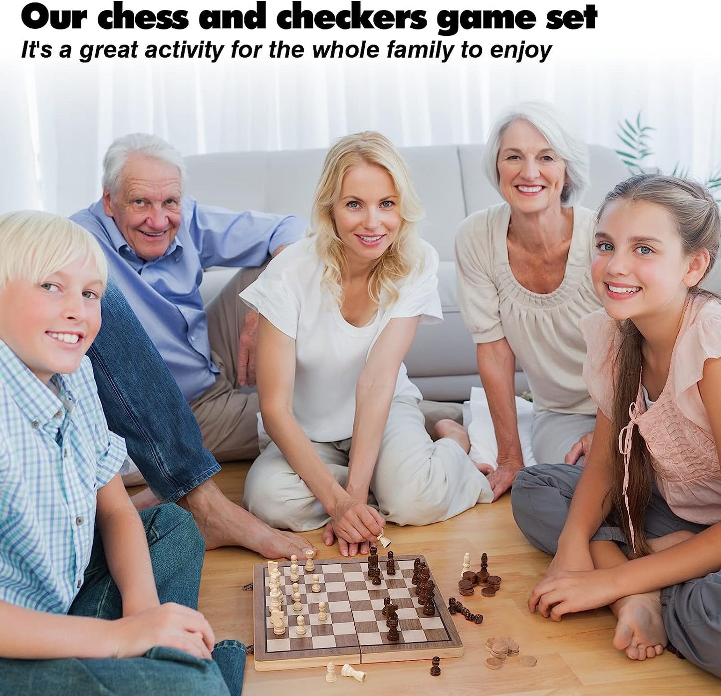 15inch Chess and Checkers Game Set - Chess Unique Gift for Kids and Adults. Durable Wooden Pieces, Sleek Wooden Board.Chess Introduces Strategy and Problem-Solving. Family Game Night Activity