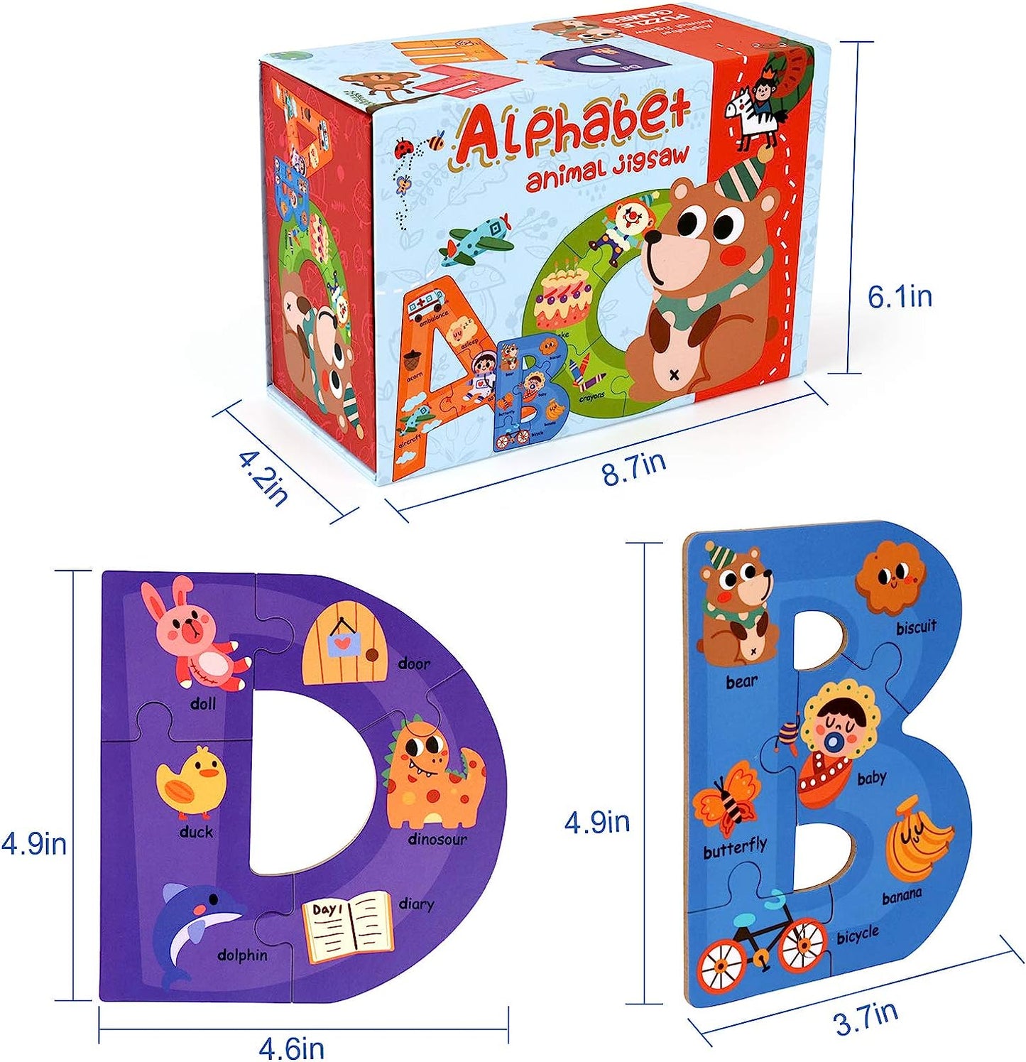 Wooden Alphabet Puzzles for Kids Ages 3-5, ABC Learning for Toddlers Ages 3+, Sight Words Letter Puzzles Toys Educational STEM for Preschool Boys Girls