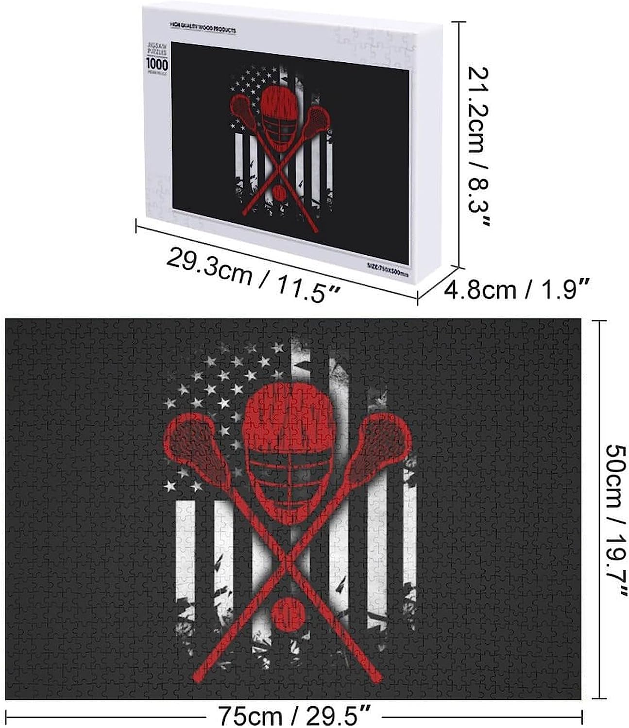 Lacrosse American Flag(1) Puzzles for Adults Wooden Jigsaw Puzzle Funny Leisure Toy Gifts for Family Friends