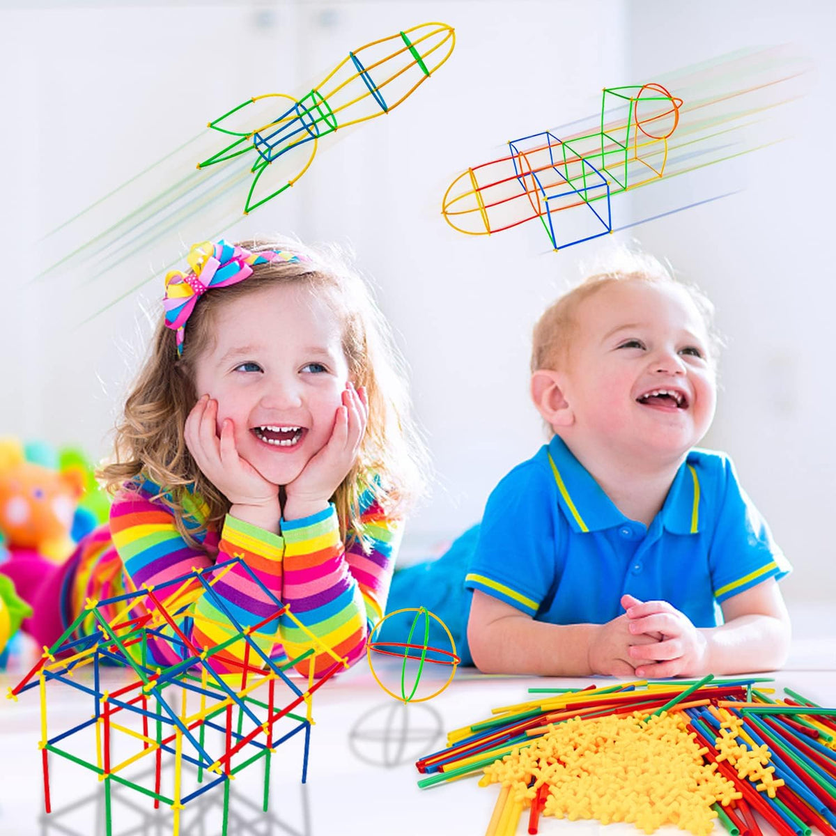 500Pcs Straw Constructor STEM Building Toys Educational Interlocking Toys Engineering Building Blocks 3D Puzzle, Creative Connecting Kit, Construction Blocks Toy for Both Boys and Girls