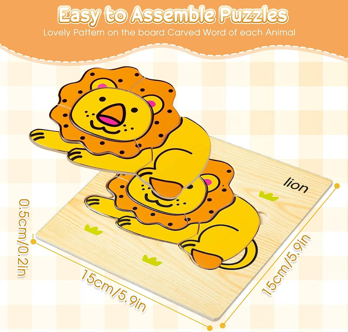 48 Pcs Wooden Jigsaw Puzzles for Toddlers 1-3, Animal Insect Transportation Fruit Vegetables Serie Jigsaw Puzzles Wood Toddler Puzzles Educational Learning Supplies Birthday Gift for Boy Girl