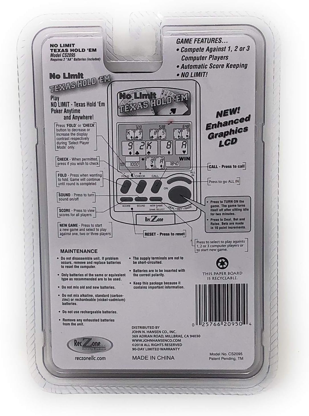 No Limit Texas Hold'em Poker Handheld Video Game