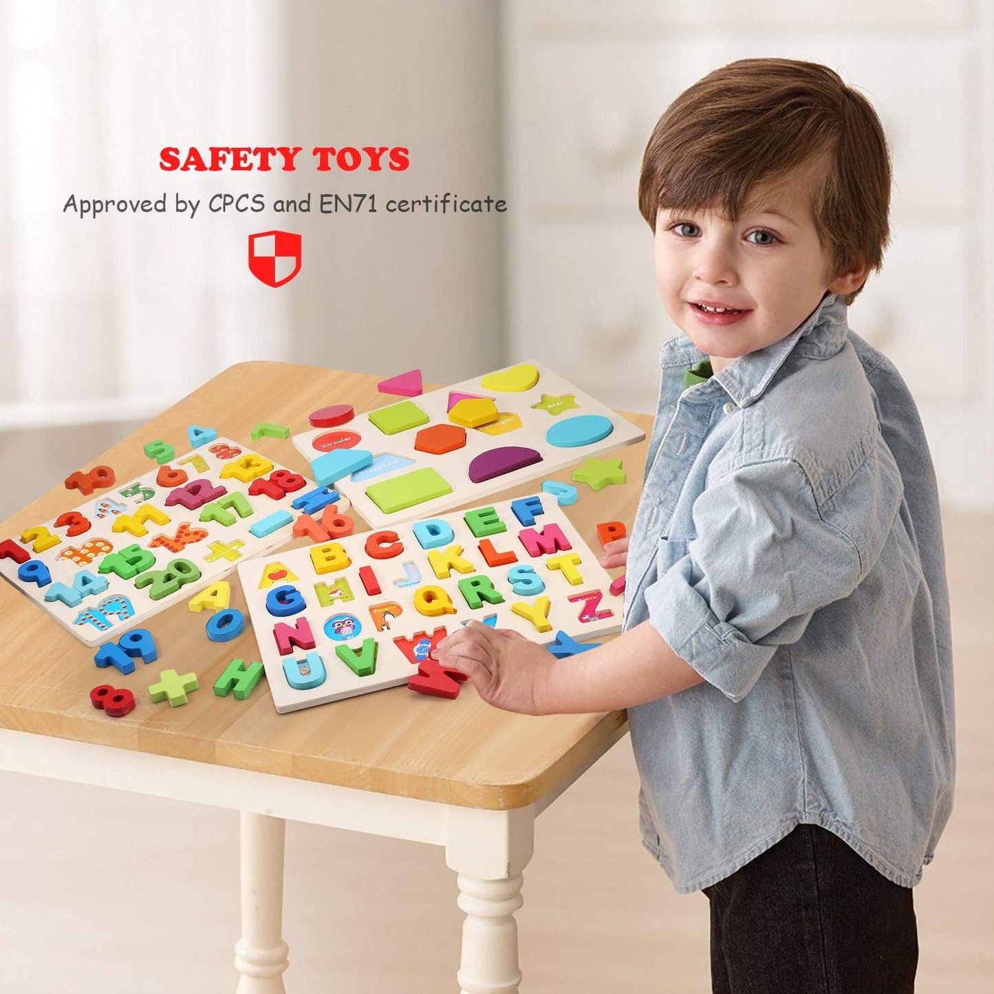 Wooden Puzzles for Toddlers, Alphabet Number Shape Learning Puzzle for Kids Ages 3 4 5, Toys Preschool Education Gift Chunky Jigsaw for Boys and Girls