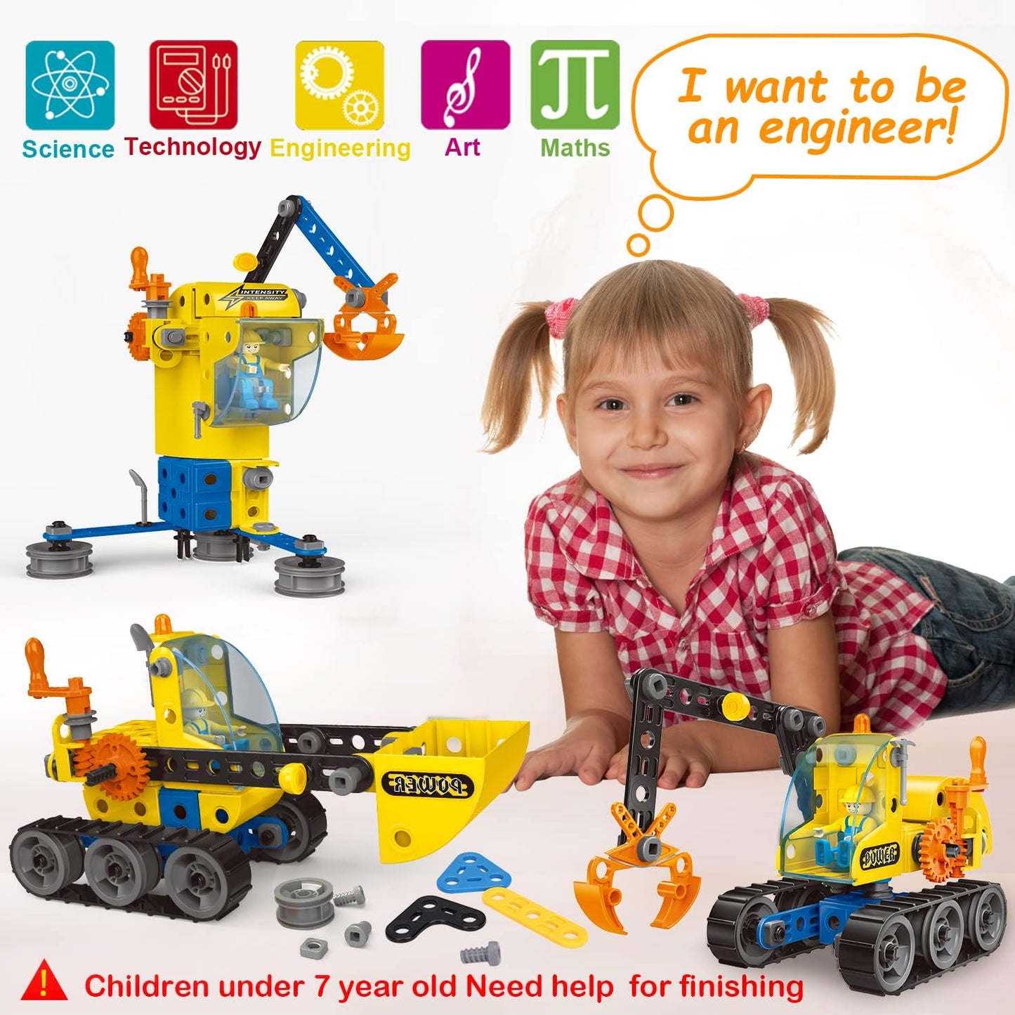 6 In 1 STEM Building Toys for 5 6 7 8 9 + Year Old Boys Girl Gift Stem Project Activities Kit for kid Age 5-7 6-8-12 Educational Autism Robotic Toy Learning Game Excavator Engineering Construction Set