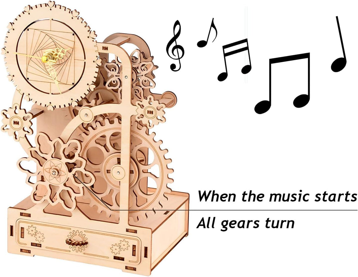 Three-Dimensional Puzzle Toys Music Box Pen Holder Model Kit Educational Brain Teaser Assembly Model DIY Crafts Kits Gift for Teens(Wooden Gear That Turns)